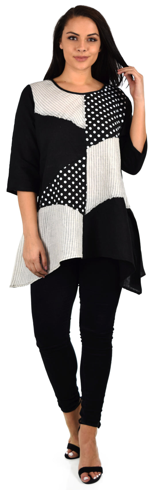 Artsy Mix and Match A line Tunic, 100% linen Blouse, Lagenlook Tunic, Polka dot Linen Tunic, Linen Tunic, Washed Linen Blouse Women linen tunic