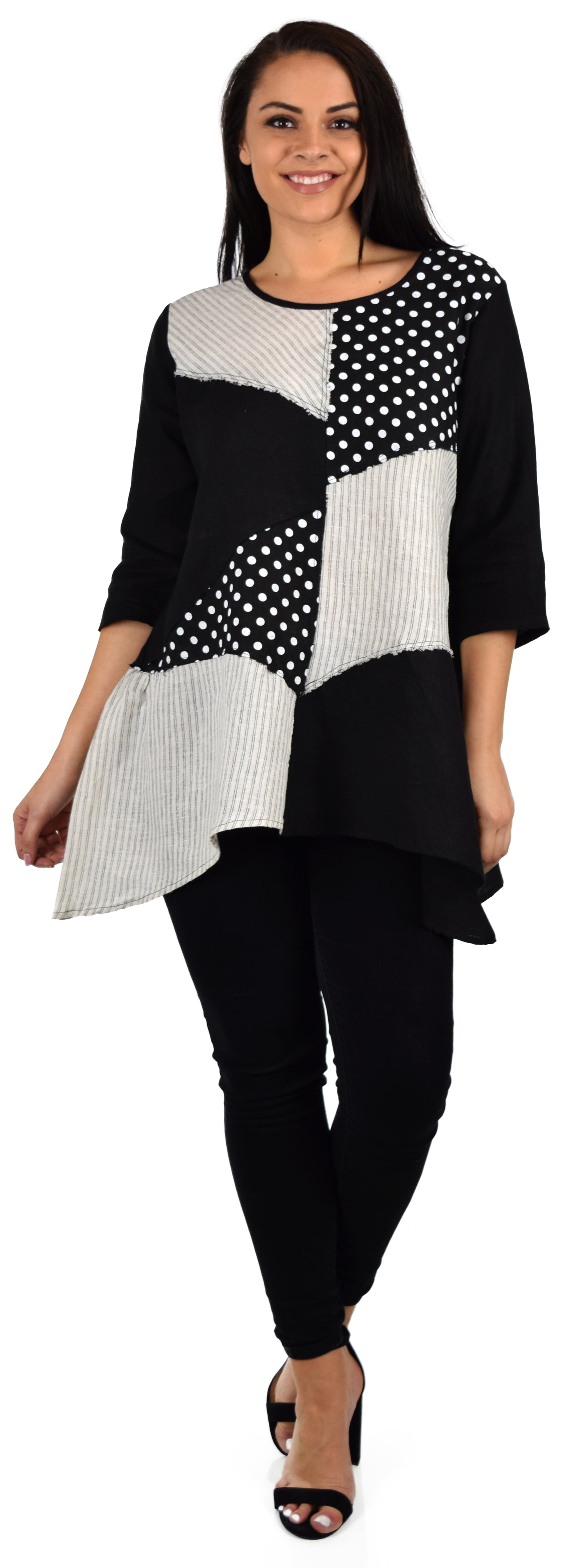 Artsy Mix and Match A line Tunic, 100% linen Blouse, Lagenlook Tunic, Polka dot Linen Tunic, Linen Tunic, Washed Linen Blouse Women linen tunic