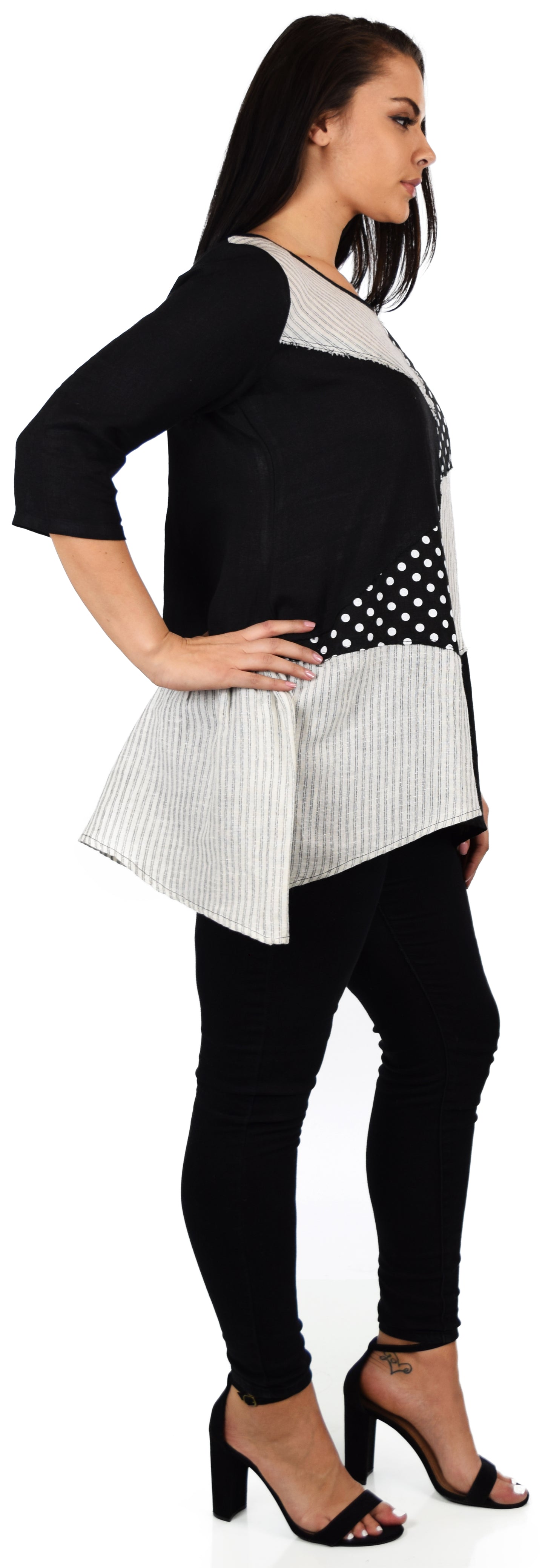 Artsy Mix and Match A line Tunic, 100% linen Blouse, Lagenlook Tunic, Polka dot Linen Tunic, Linen Tunic, Washed Linen Blouse Women linen tunic