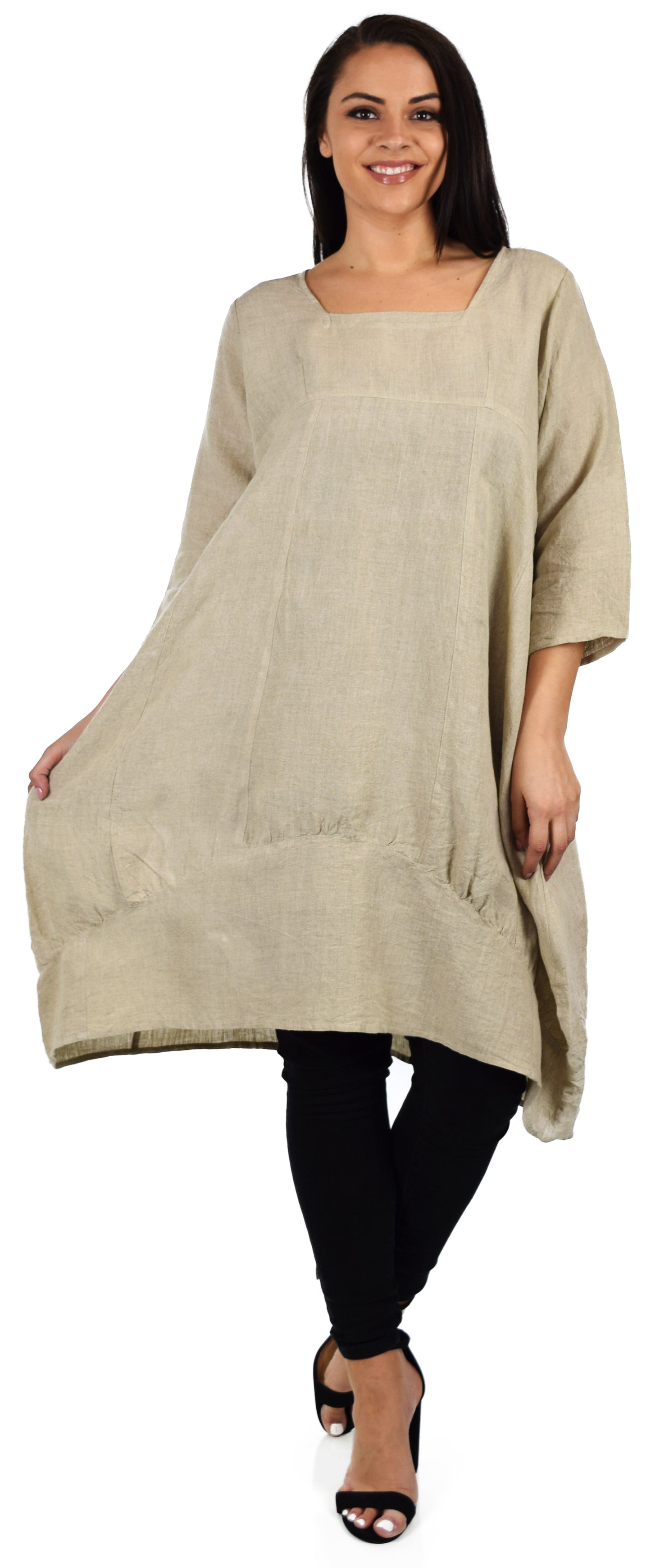 Zopali Women's Plus Size Breathable Linen 3/4 Sleeve Bubble Hem Pullover Dress Top