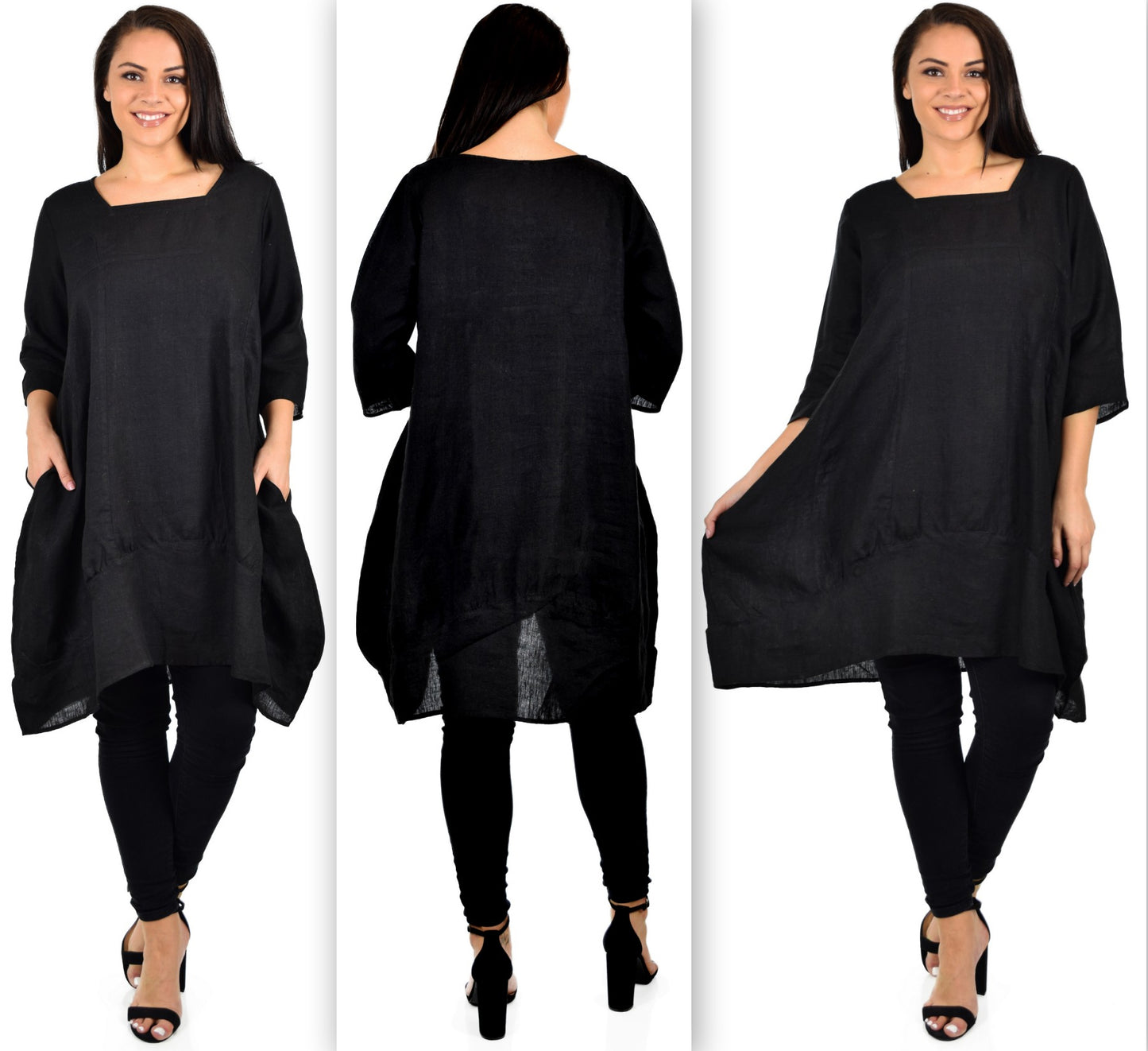 Zopali Women's Plus Size Breathable Linen 3/4 Sleeve Bubble Hem Pullover Dress Top