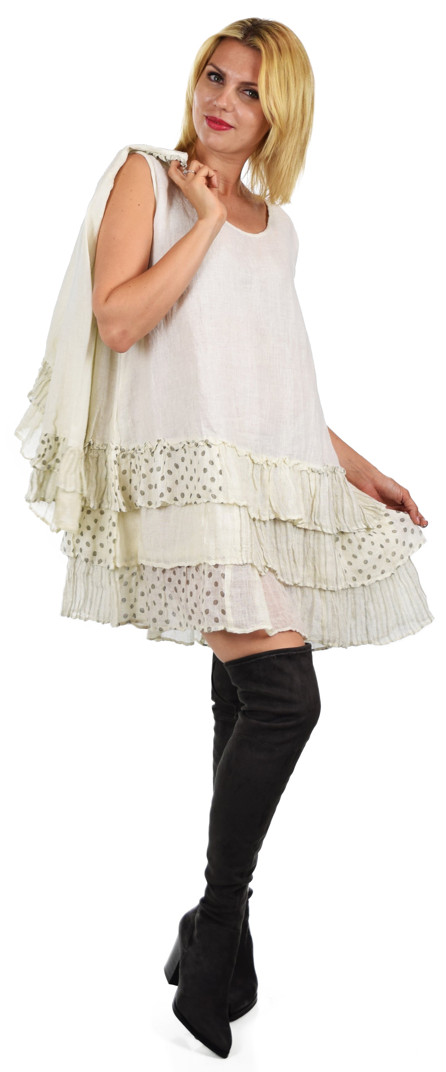 2 PC Linen Tunic Dress and Crop Jacket set, 100% linen Dress and Jacket Set, , Frill linen Dress, Washed Linen Dress, Crop Jacket Set