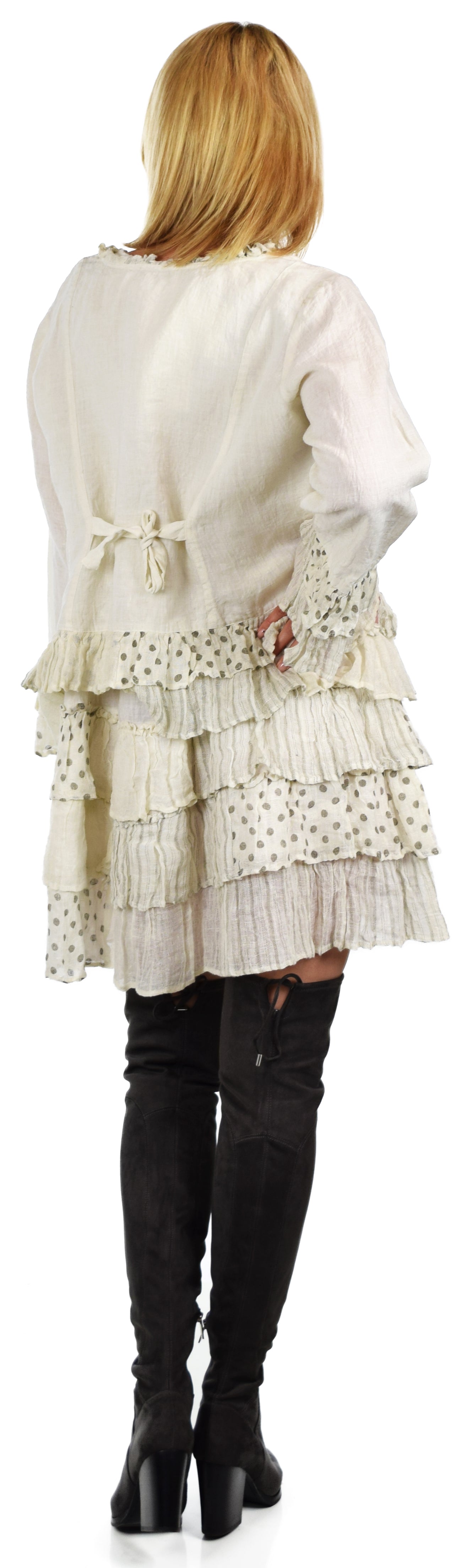 2 PC Linen Tunic Dress and Crop Jacket set, 100% linen Dress and Jacket Set, , Frill linen Dress, Washed Linen Dress, Crop Jacket Set