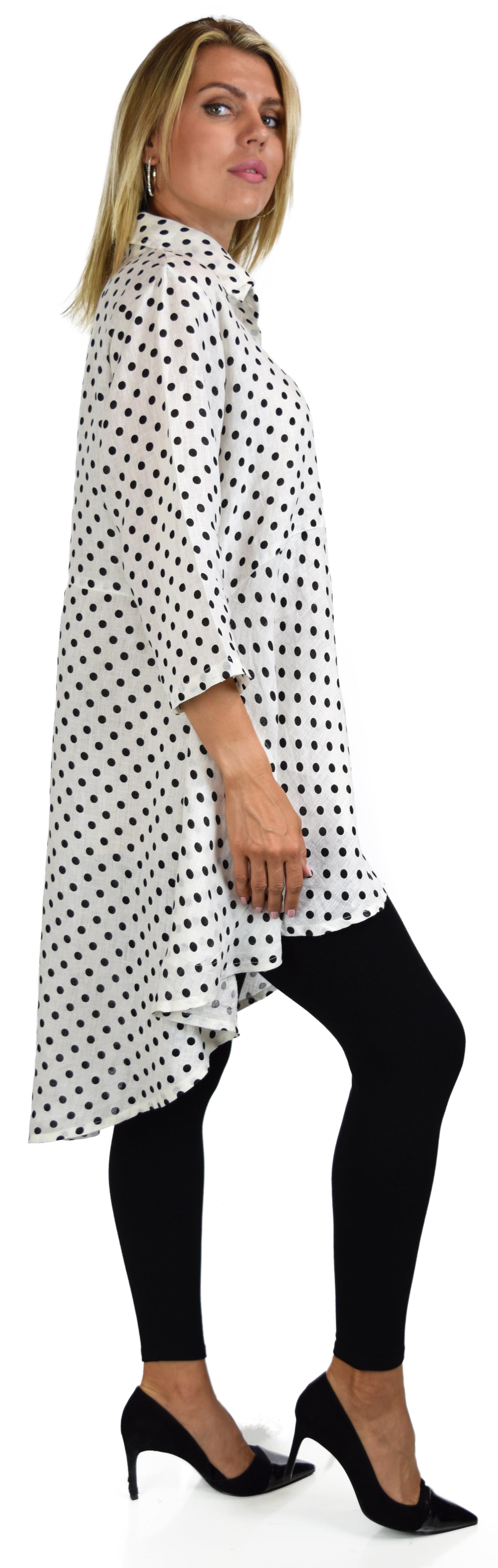 Copy of Hi Low Button Down A Line Swing Dress Shirt Top Reg and Plus Sizes