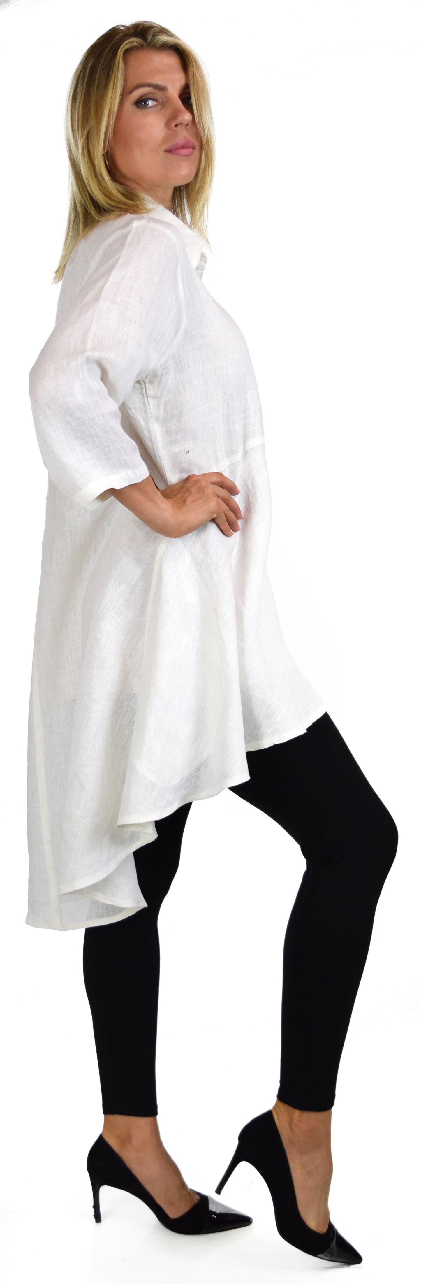 Copy of Hi Low Button Down A Line Swing Dress Shirt Top Reg and Plus Sizes