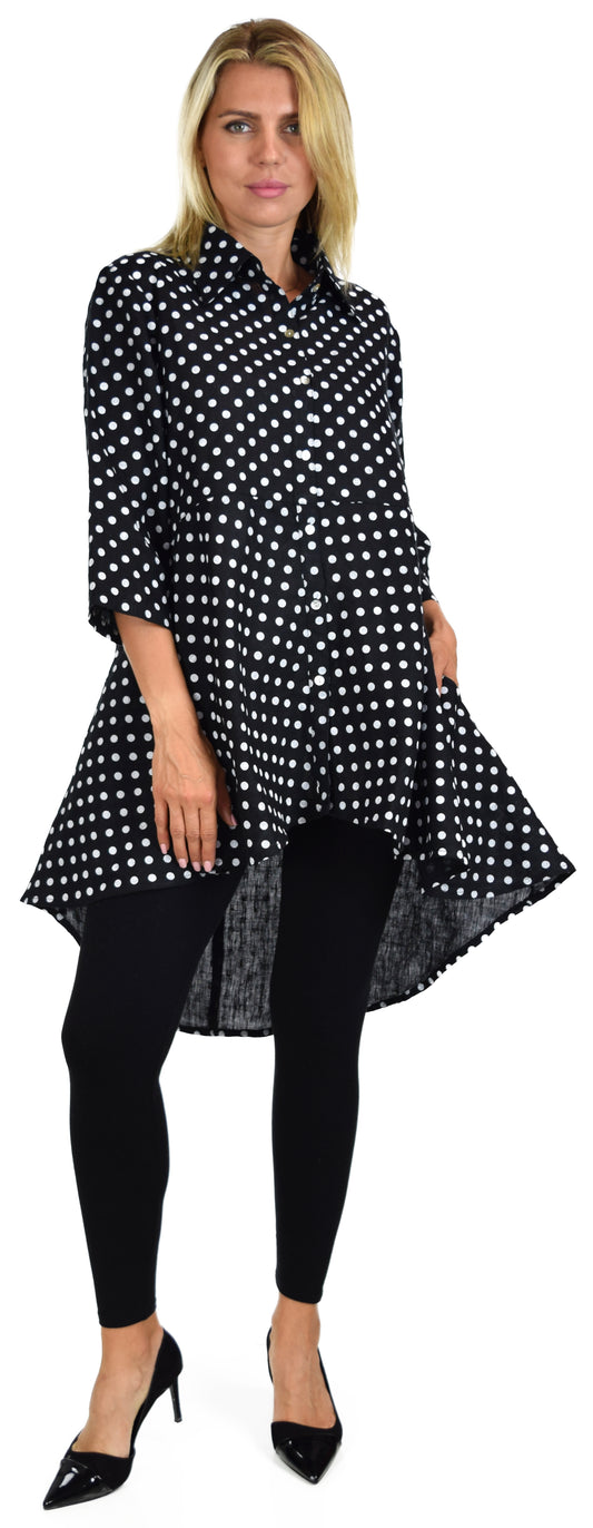 Copy of Hi Low Button Down A Line Swing Dress Shirt Top Reg and Plus Sizes