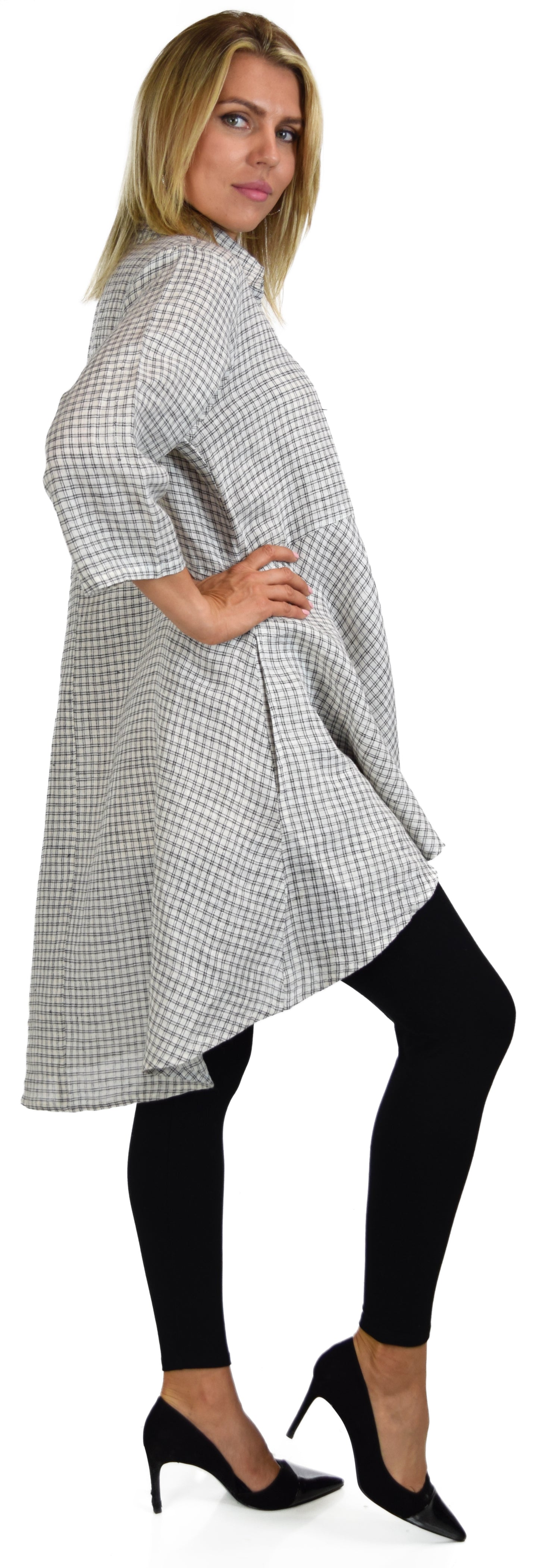 Copy of Hi Low Button Down A Line Swing Dress Shirt Top Reg and Plus Sizes