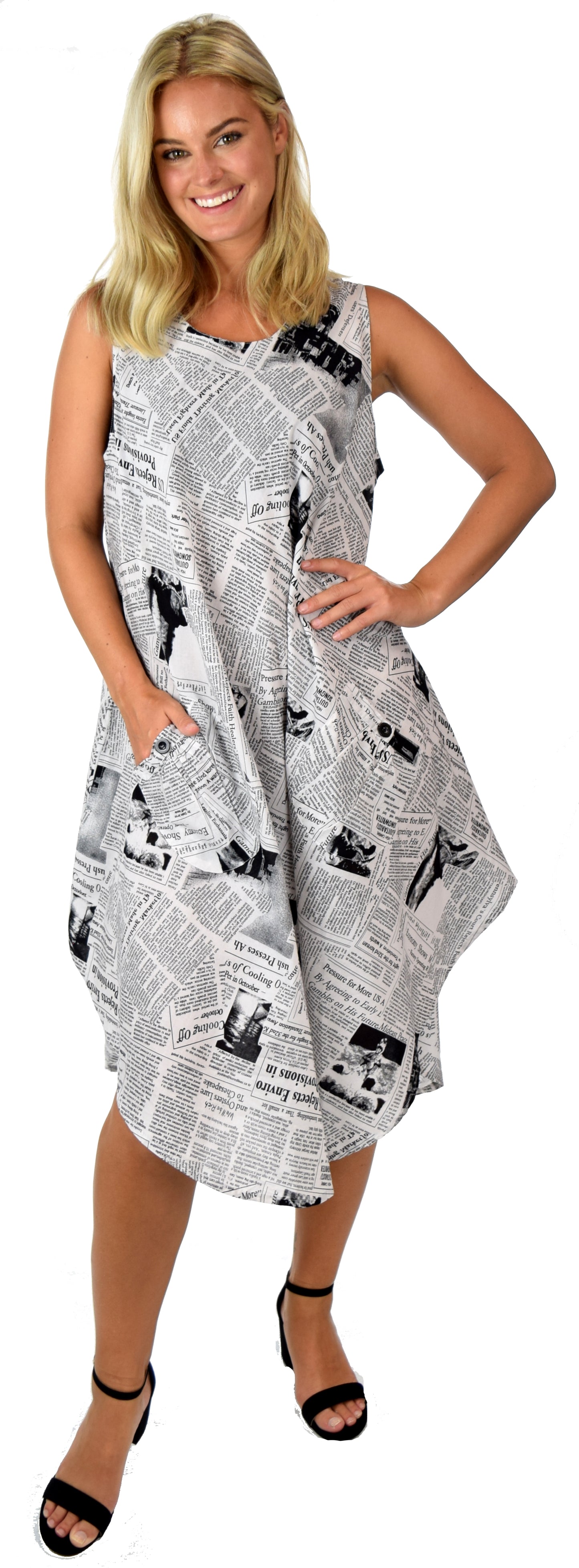 Newspaper Print Dress, Asymmetrical Dress, Biased Dress, Cotton Dress, Summer Dress, Crop Dress, A line Dress, Parachute Dress