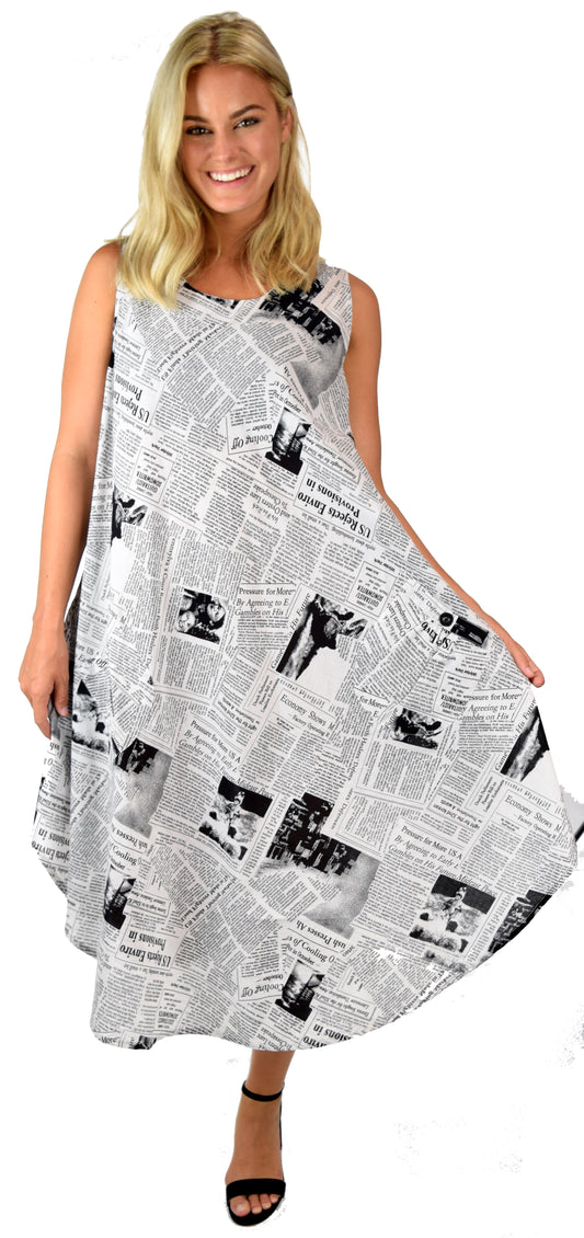 Newspaper Print Dress, Asymmetrical Dress, Biased Dress, Cotton Dress, Summer Dress, Crop Dress, A line Dress, Parachute Dress