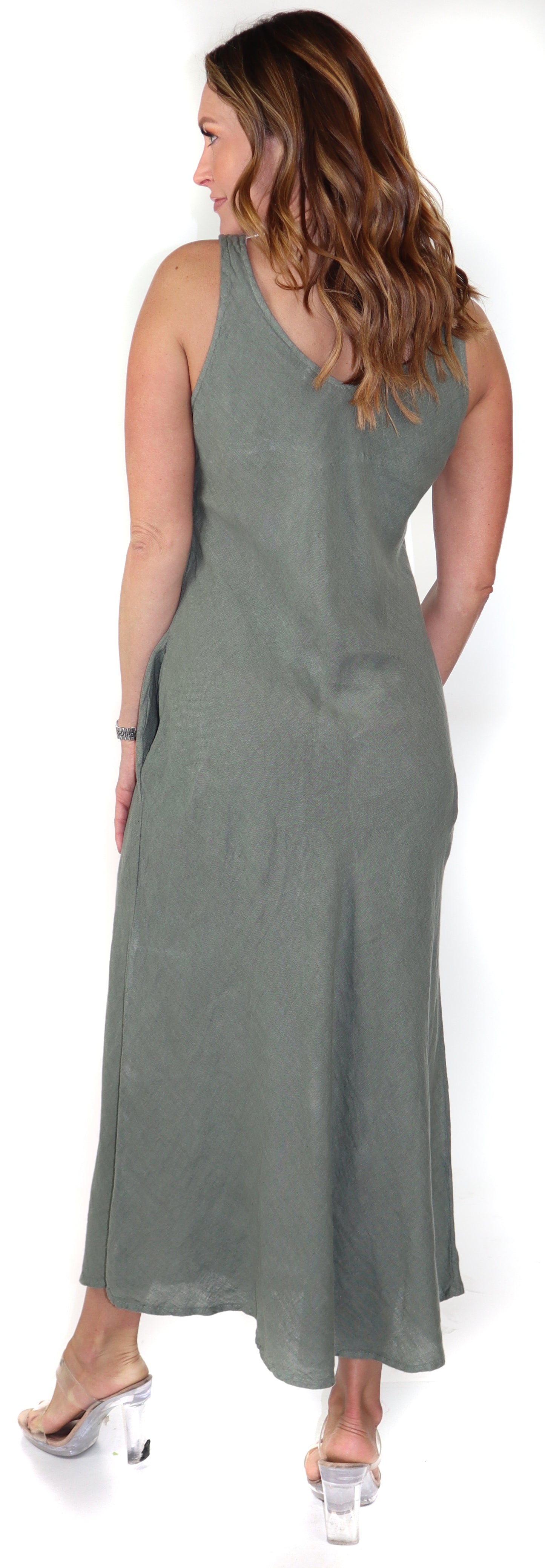 Women's Biased Long Maxi Dress, Perfect Fit Every Time, Made in Italy, 100% linen