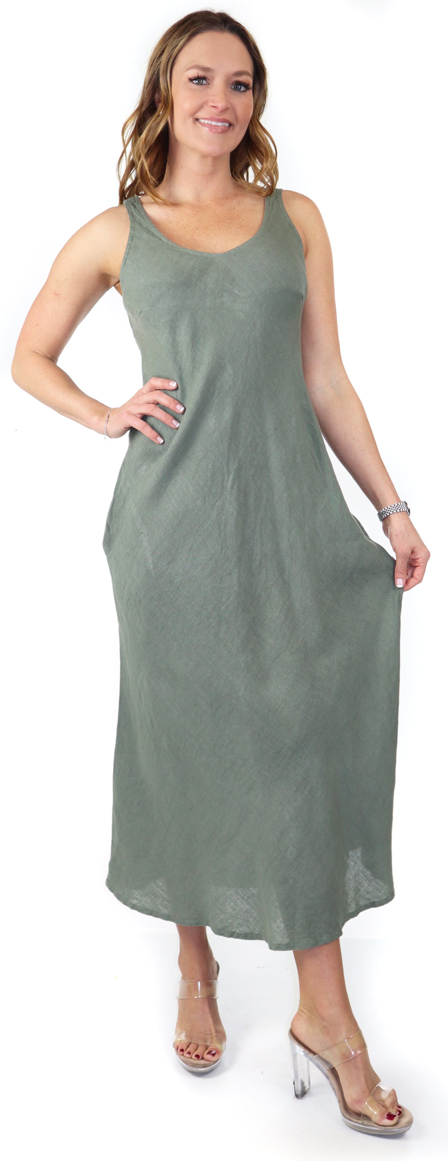 Women's Biased Long Maxi Dress, Perfect Fit Every Time, Made in Italy, 100% linen