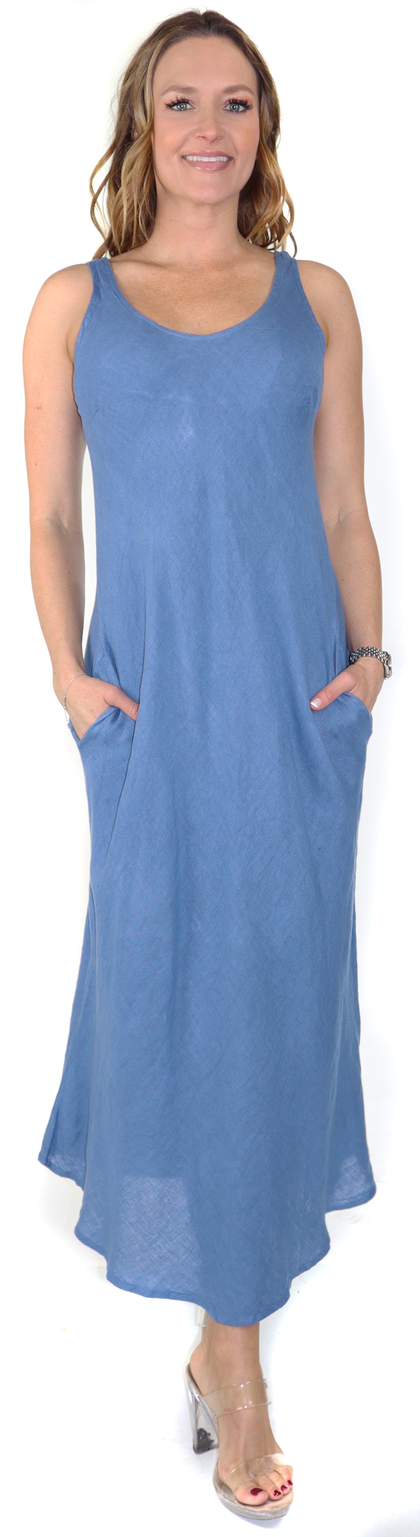 Women's Biased Long Maxi Dress, Perfect Fit Every Time, Made in Italy, 100% linen