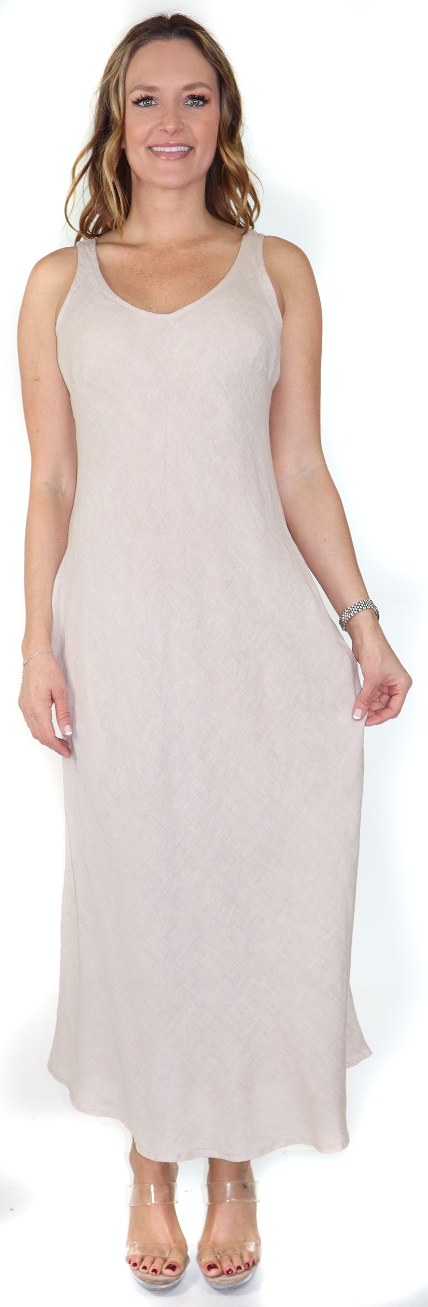 Women's Biased Long Maxi Dress, Perfect Fit Every Time, Made in Italy, 100% linen