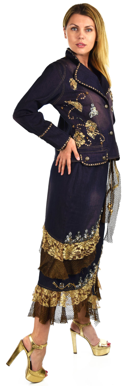 Royal Concepts handmade denim set. Embellished skirt set. Denim skirt set, Plus size denim skirt set, From Medium to 3XL