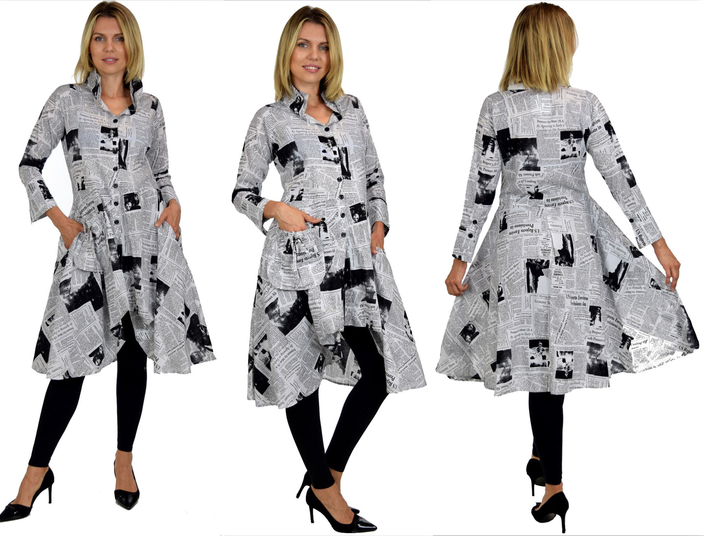 Newspaper Print Shirt, Designer Shirt, Cotton Shirt, Long Shirt, Asymmetrical Shirt,