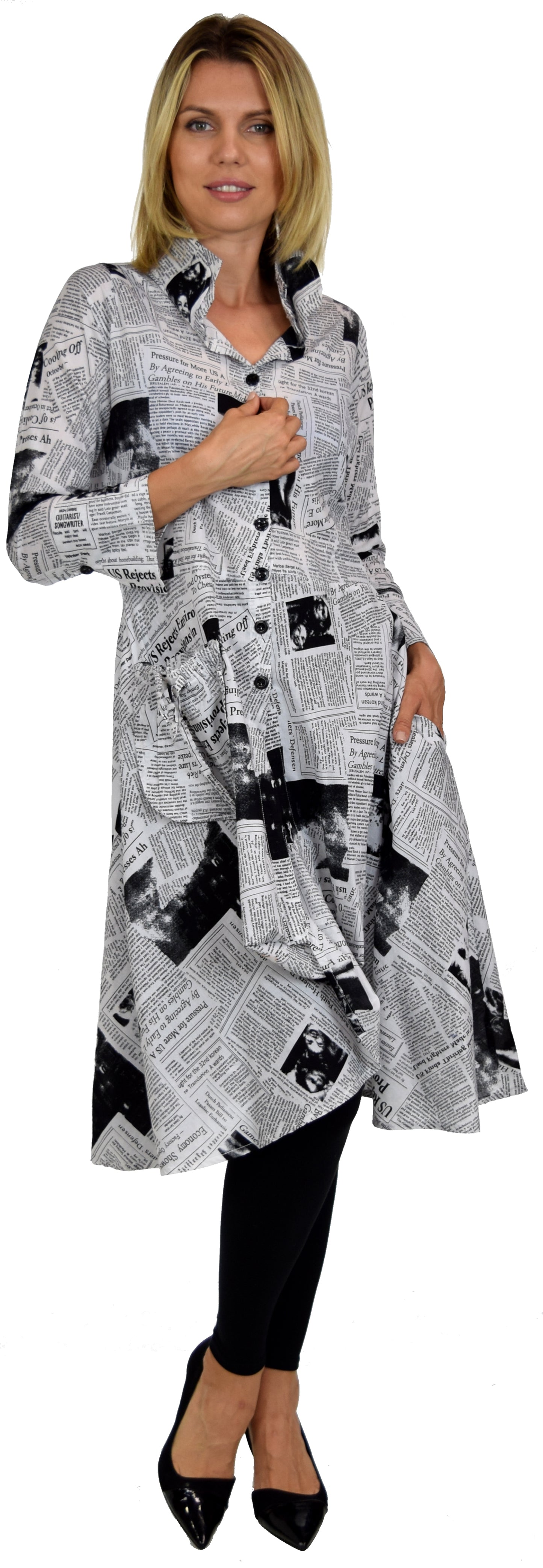 Newspaper Print Shirt, Designer Shirt, Cotton Shirt, Long Shirt, Asymmetrical Shirt,