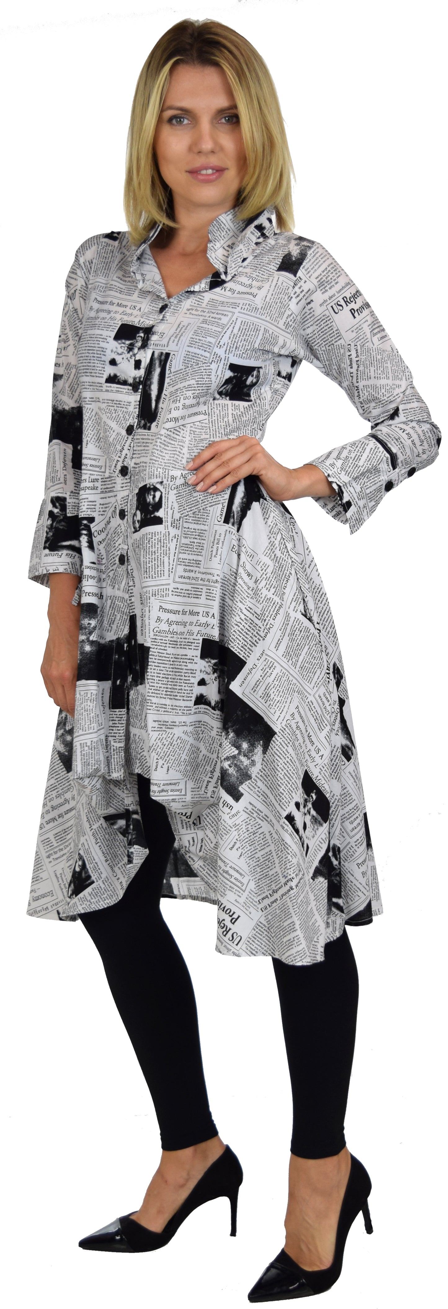 Newspaper Print Shirt, Designer Shirt, Cotton Shirt, Long Shirt, Asymmetrical Shirt,