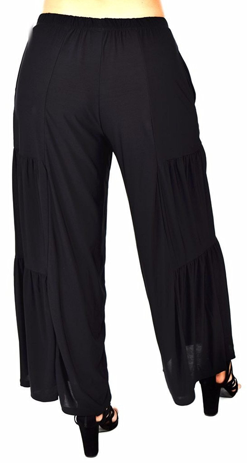 Plus Size Loose Fitting Tiered Boho Wide Leg Palazzo Pants