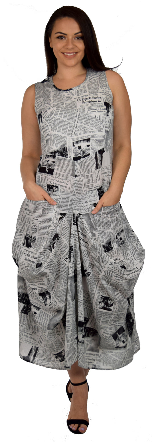 Newspaper print Lagenlook Dress, Newspaper Print cotton Dress, Quirky Dress, Parachute Dress, Plus Size Clothing, Plus Size Dress,