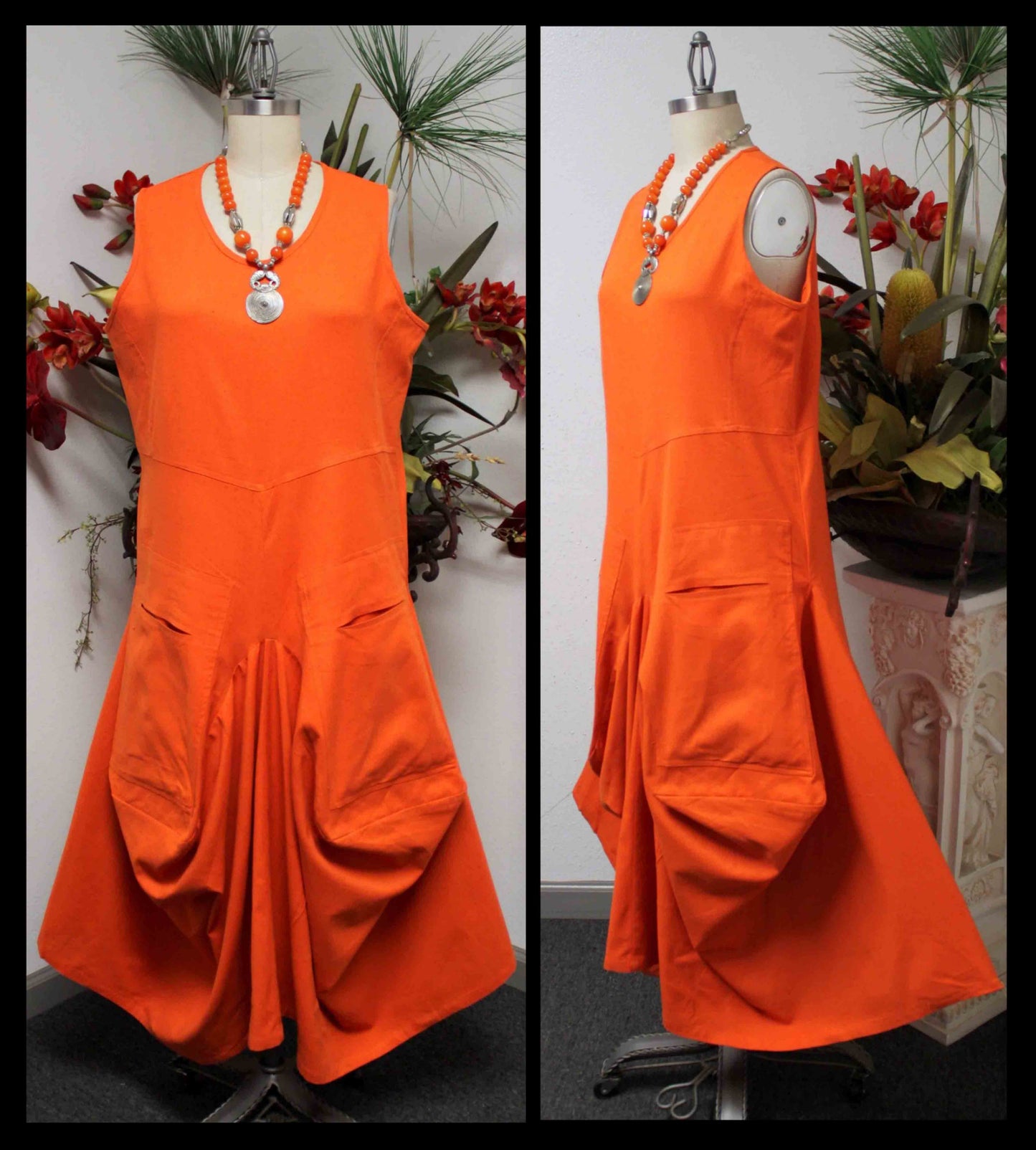 Lagenlook Dress, Cotton Flax Dress,  Quirky Dress, Parachute Dress, Plus Size Clothing, Plus Size Dress, medium to 2XL