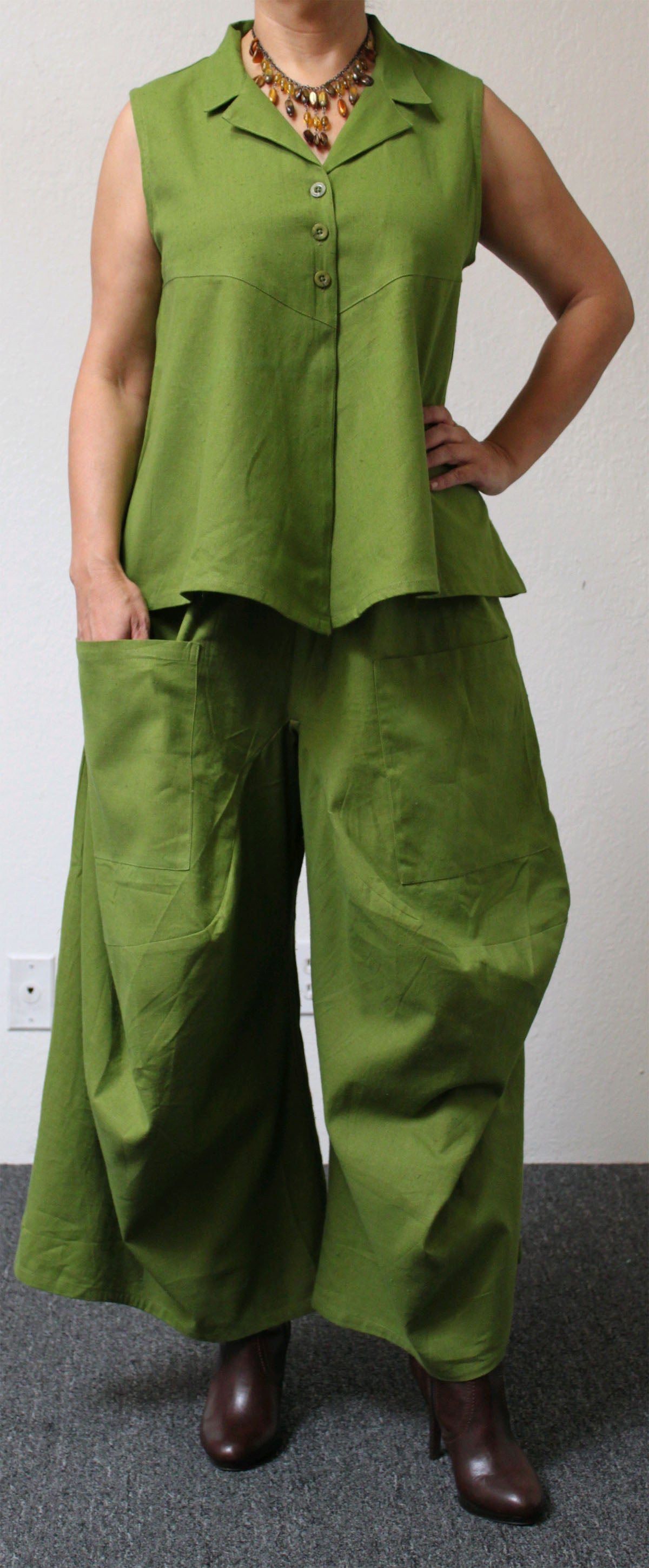 Designer Pant set, Cotton Pant Set , Lagenlook Pant Set, Slub Cotton Pants set, Women Pant Set, Boho Pant Set, Relaxed pant set