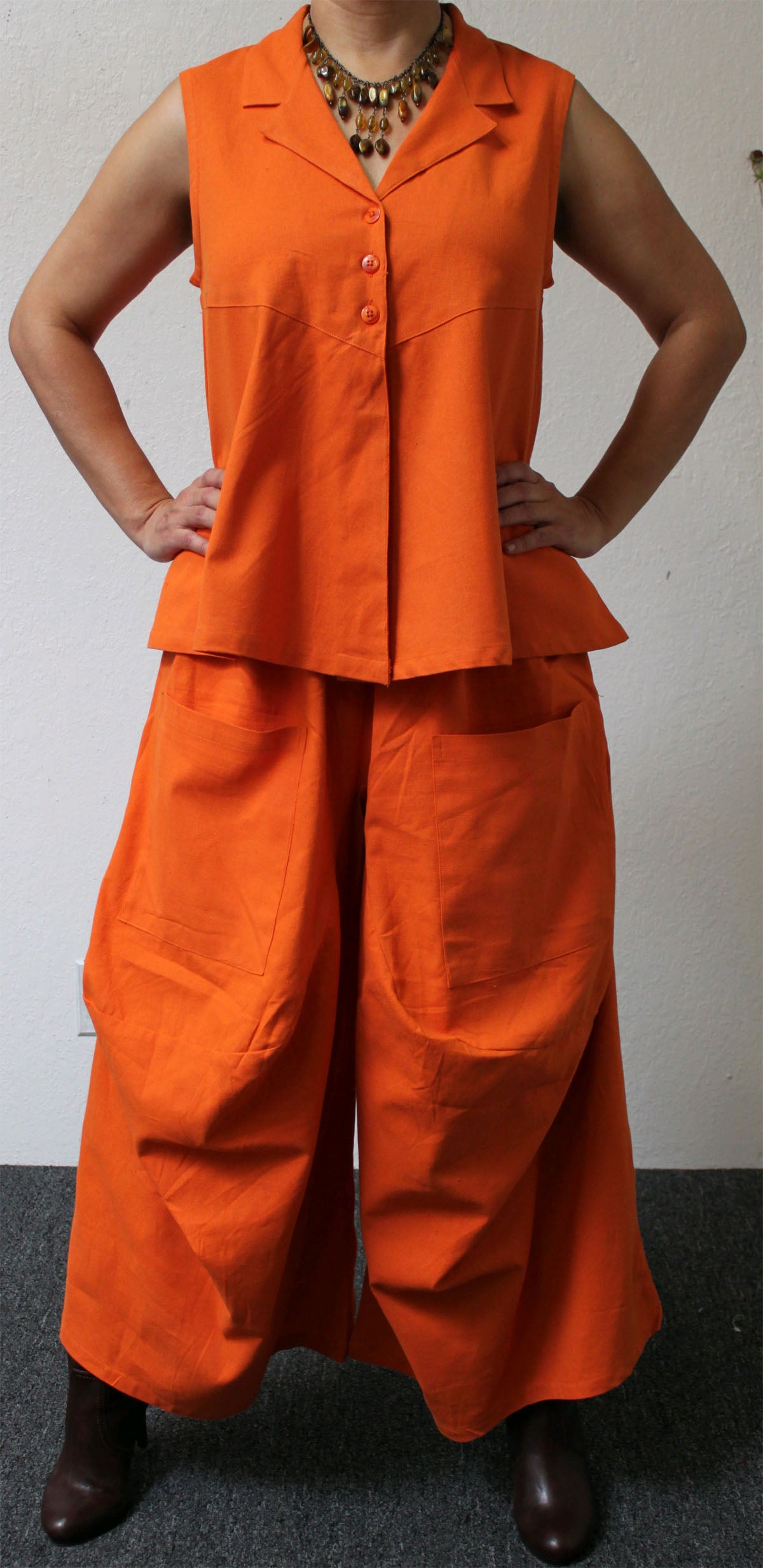 Designer Pant set, Cotton Pant Set , Lagenlook Pant Set, Slub Cotton Pants set, Women Pant Set, Boho Pant Set, Relaxed pant set