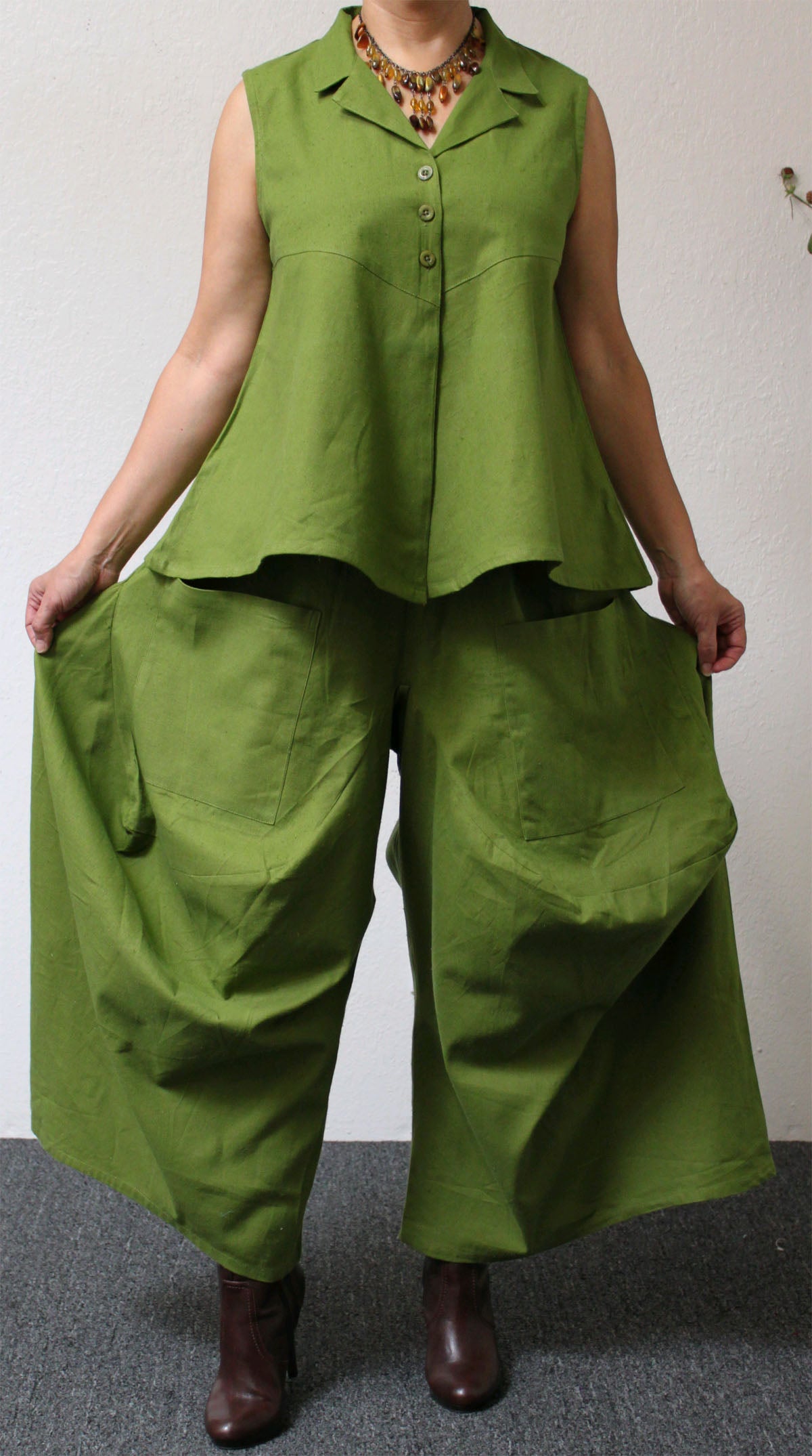 Designer Pant set, Cotton Pant Set , Lagenlook Pant Set, Slub Cotton Pants set, Women Pant Set, Boho Pant Set, Relaxed pant set