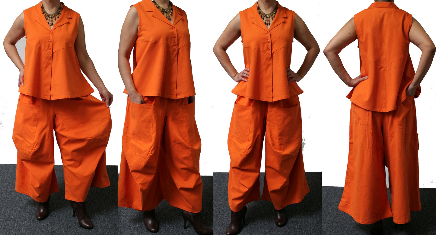 Designer Pant set, Cotton Pant Set , Lagenlook Pant Set, Slub Cotton Pants set, Women Pant Set, Boho Pant Set, Relaxed pant set
