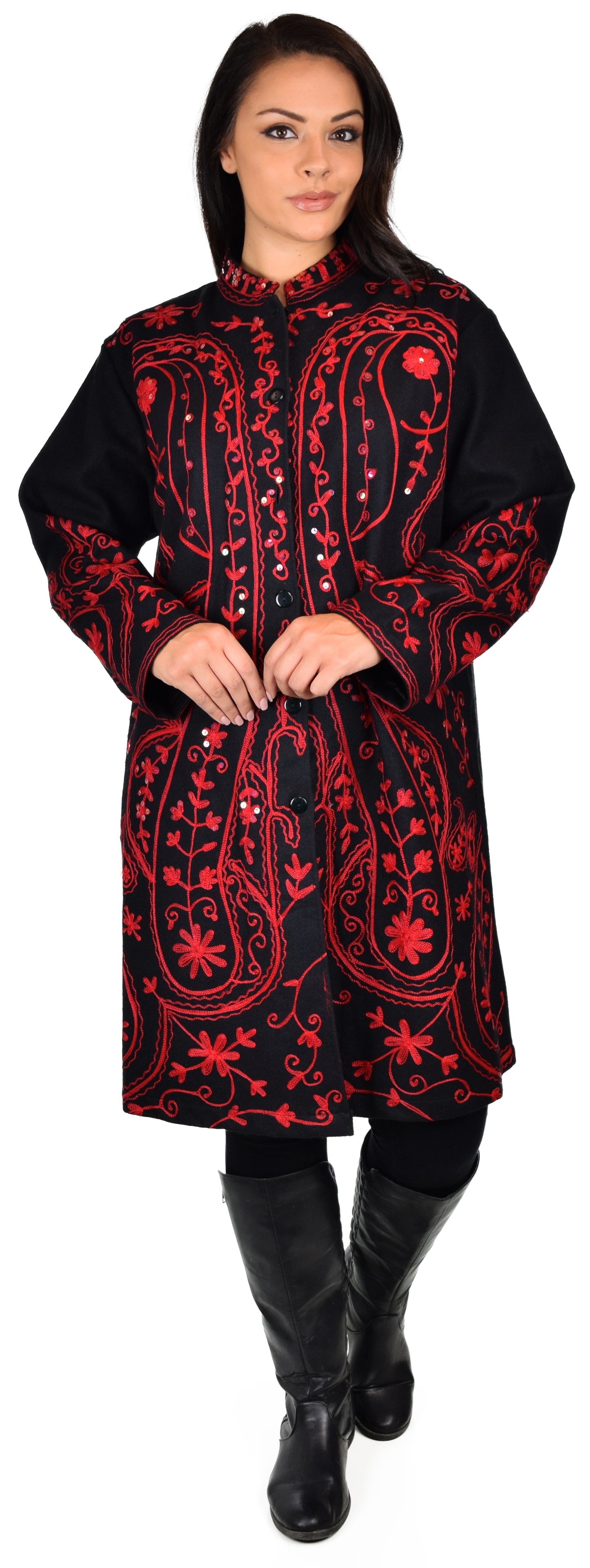 Embroidered wool coat, Embellished wool coat, Women Coat, Wool Coat, Swing Coat, Hi low Coat, Lagenlook coat, Winter coat, Wool jacket