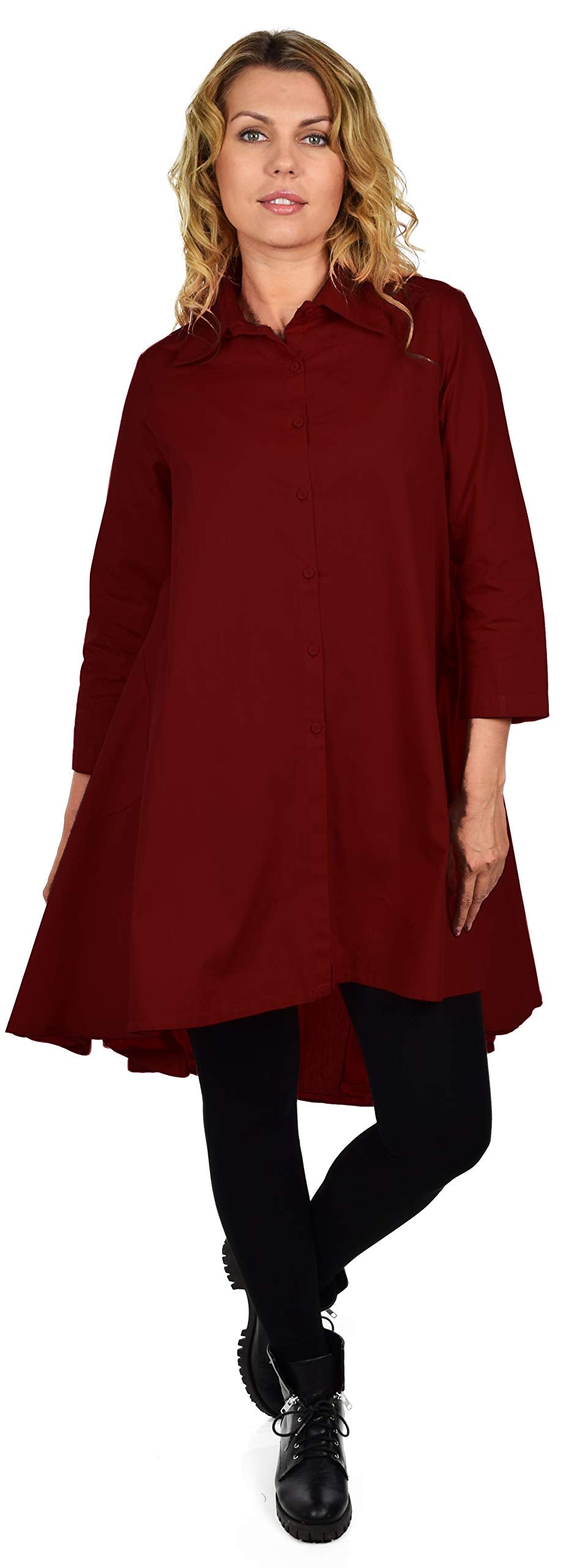 Hi Low Button Down A Line Swing Dress Shirt Top Reg and Plus Sizes