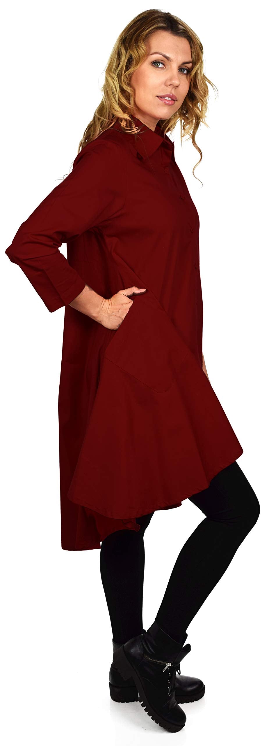 Hi Low Button Down A Line Swing Dress Shirt Top Reg and Plus Sizes