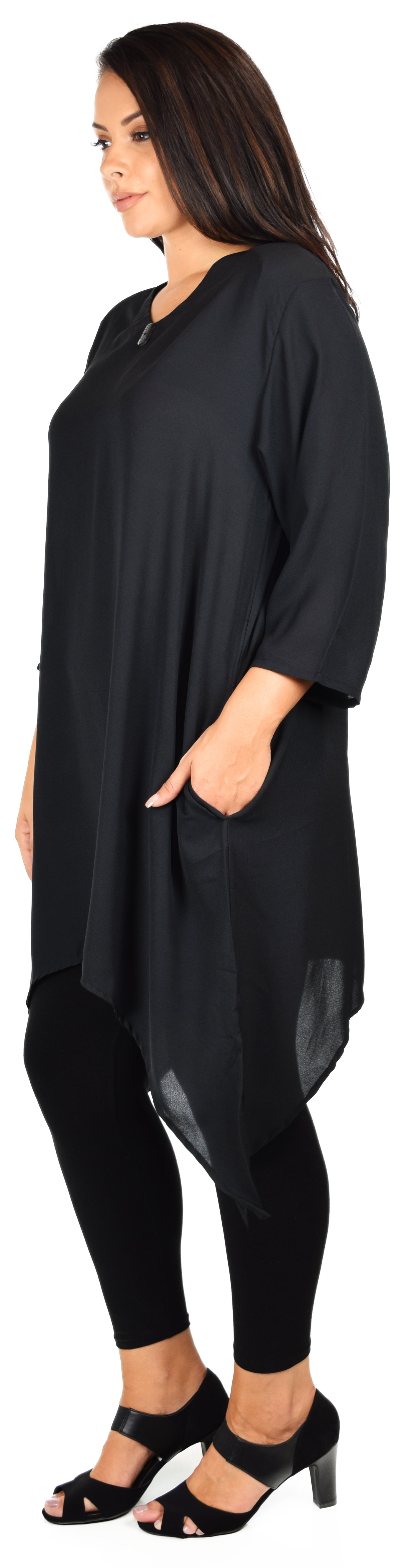 Comfy Georgette Tunic, Asymmetrical Plus size Tunic, Fish tail Tunic, Plus size top with side pockets