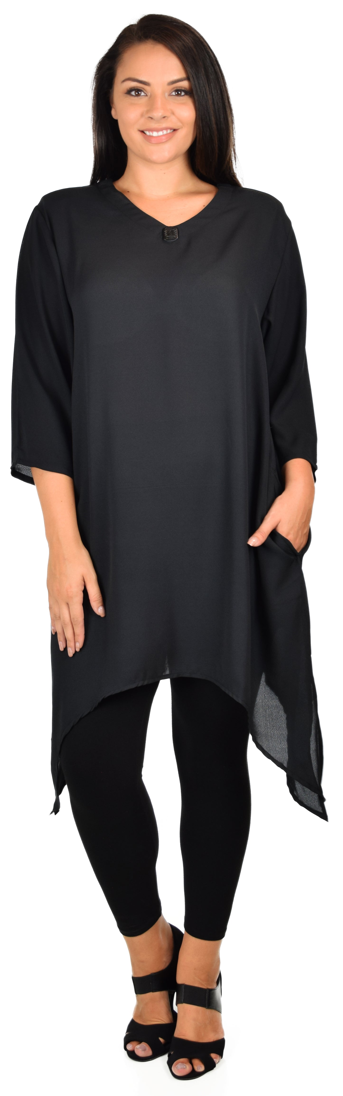 Comfy Georgette Tunic, Asymmetrical Plus size Tunic, Fish tail Tunic, Plus size top with side pockets