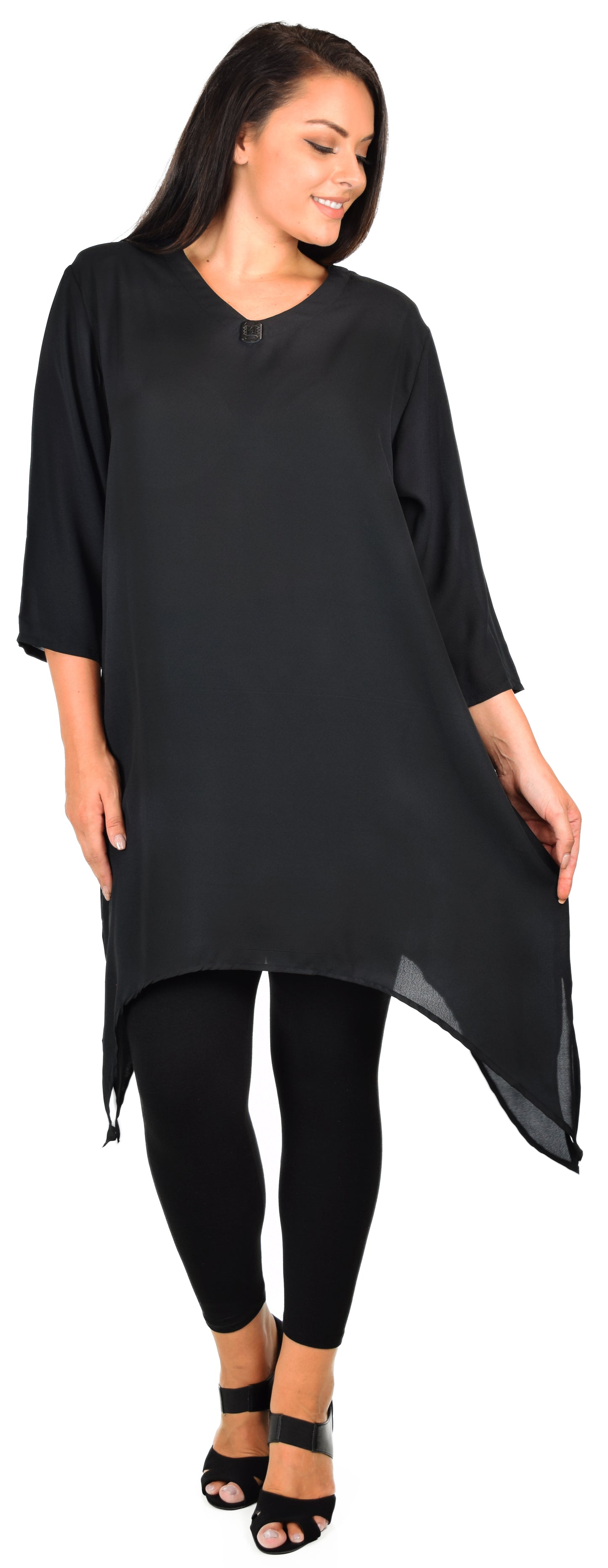 Comfy Georgette Tunic, Asymmetrical Plus size Tunic, Fish tail Tunic, Plus size top with side pockets