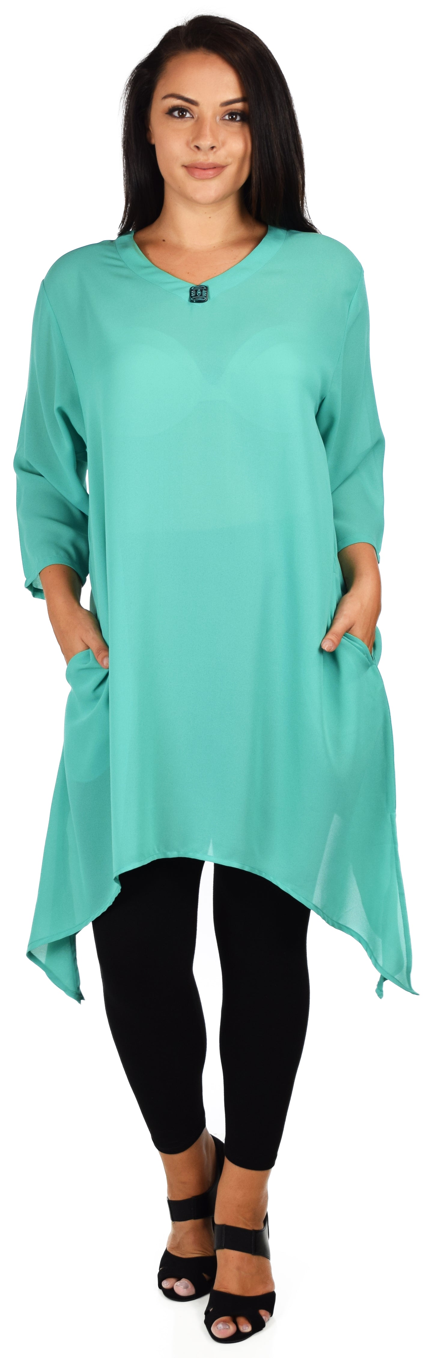 Comfy Georgette Tunic, Asymmetrical Plus size Tunic, Fish tail Tunic, Plus size top with side pockets