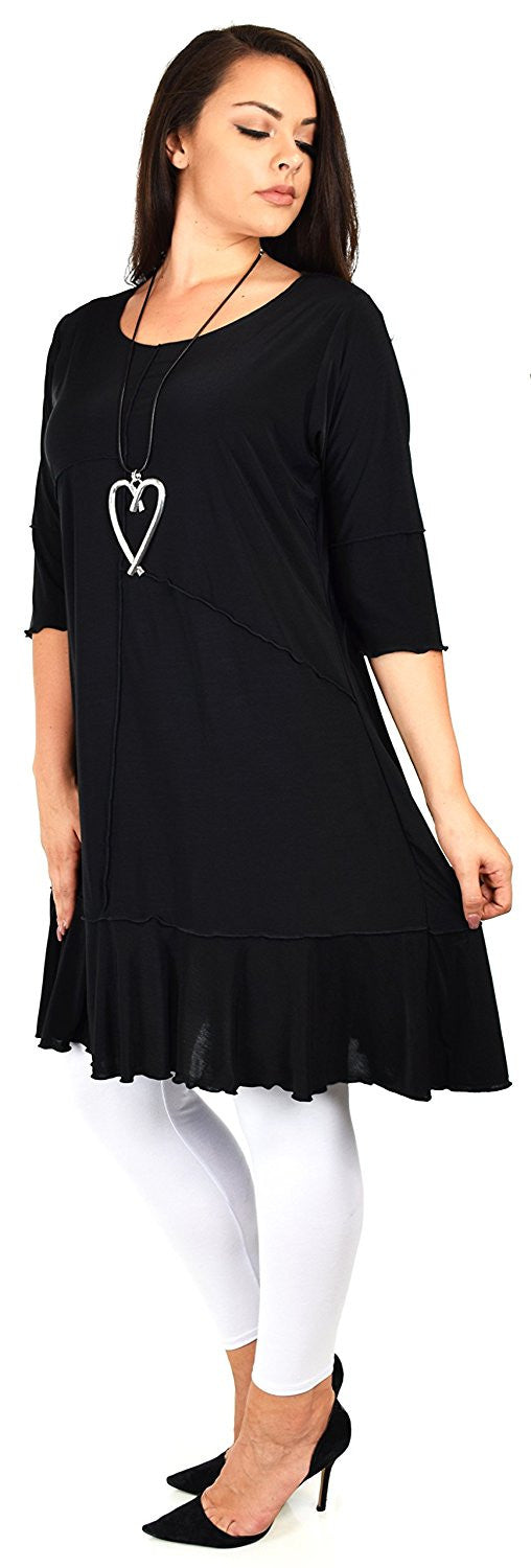 Women Plus Size Long 3/4 Sleeve Swing Tunic , Women Artsy Dress Top, Designer Tunic for Versatilty.