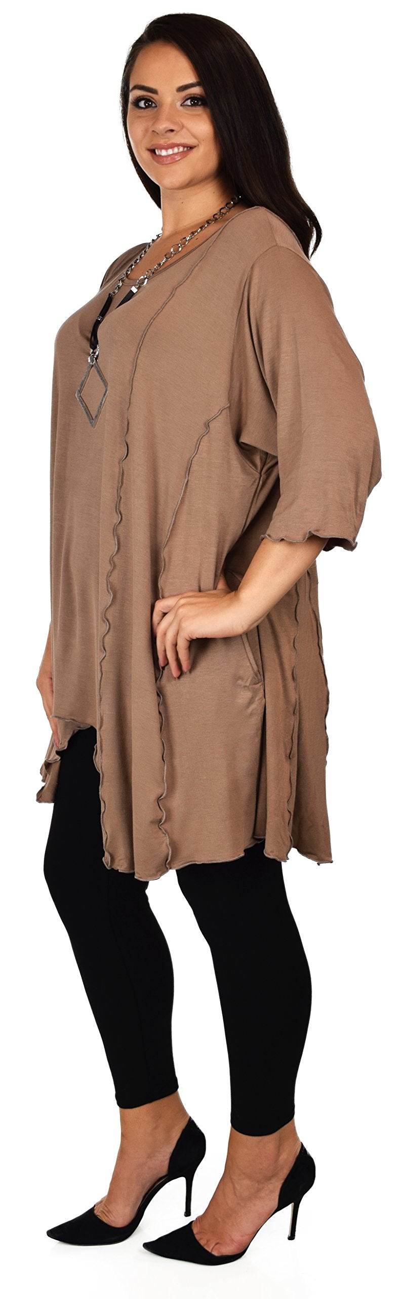 Plus Size Asymmetrical Fishtail Tunic Top w/Side Pockets