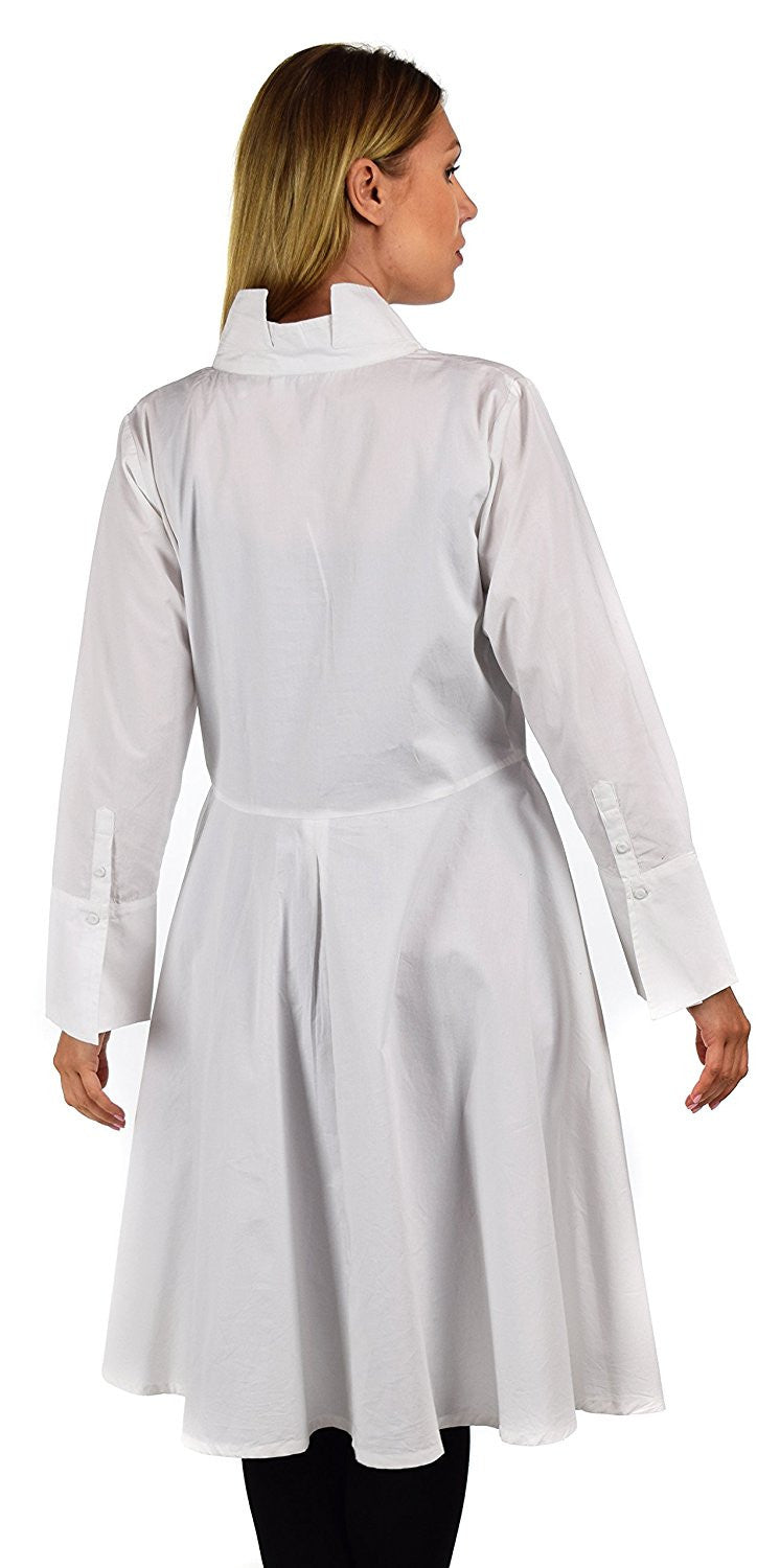 Hi Lo Banded Collar Button Down A Line Swing Dress Shirt Top