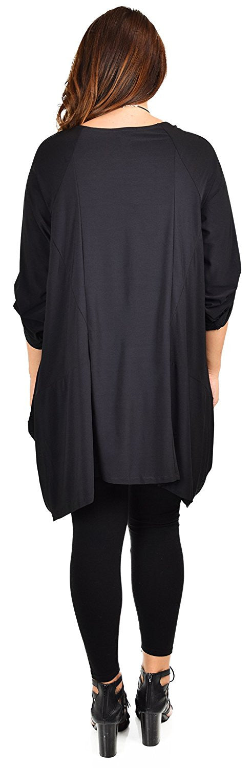 Asymmetrical Lagenlook Tunic, Fishtail Tunic , European inspired Tunic Top w/ Roll Up Sleeves Plus Size
