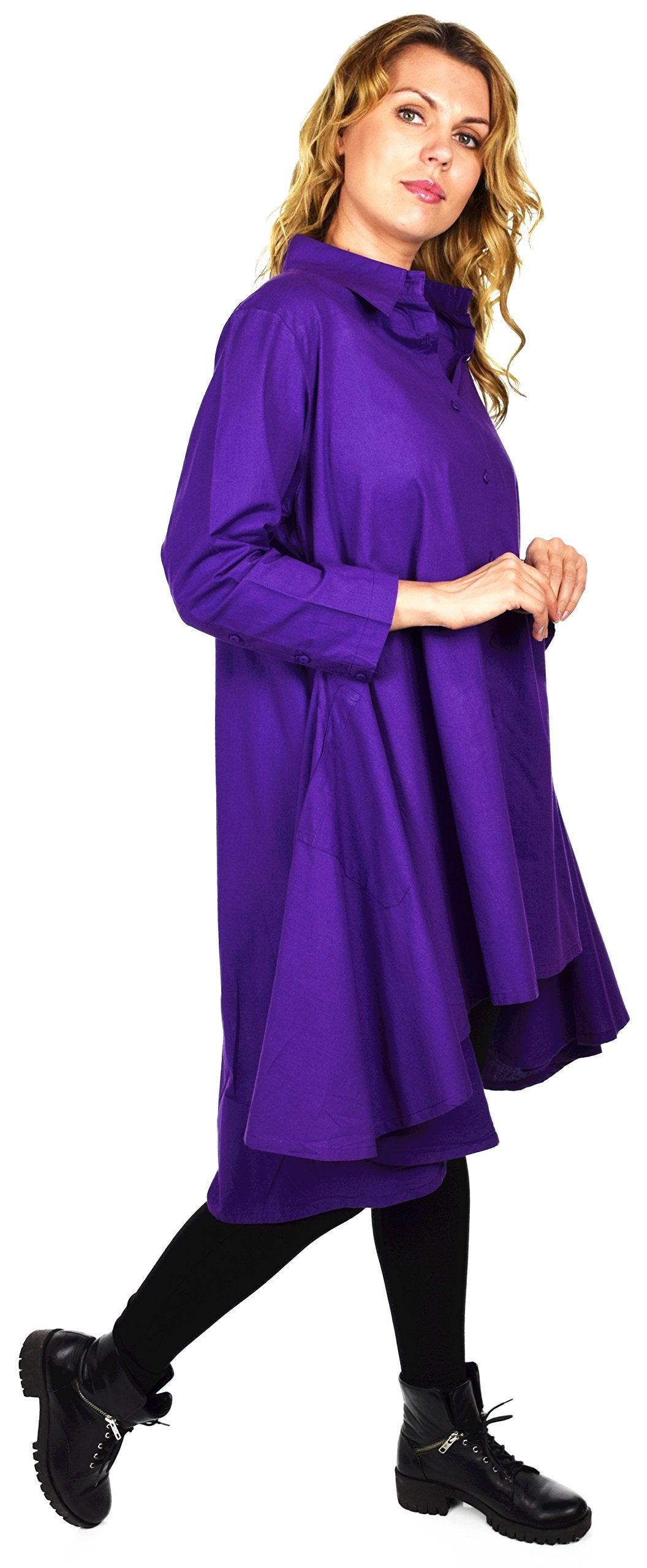 Hi Low Button Down A Line Swing Dress Shirt Top Reg and Plus Sizes