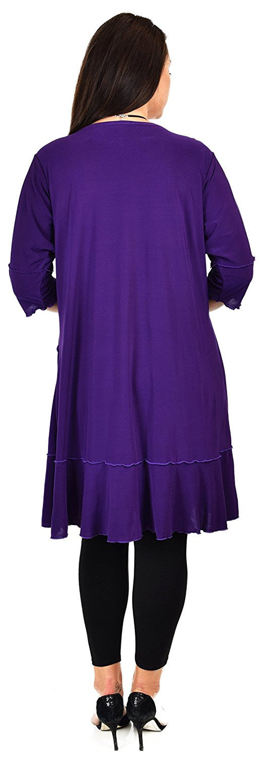 Women Plus Size Long 3/4 Sleeve Swing Tunic , Women Artsy Dress Top, Designer Tunic for Versatilty.