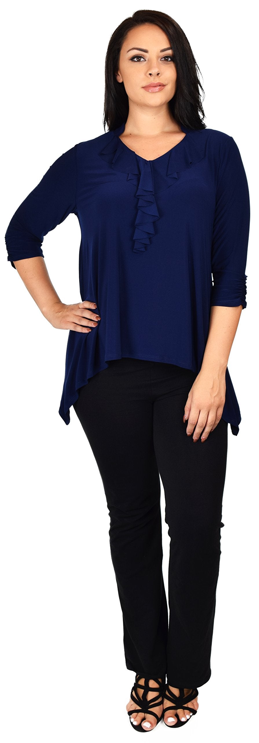 Ruffled Collar Asymmetrical Babydoll Tunic Top Blouse Shirt