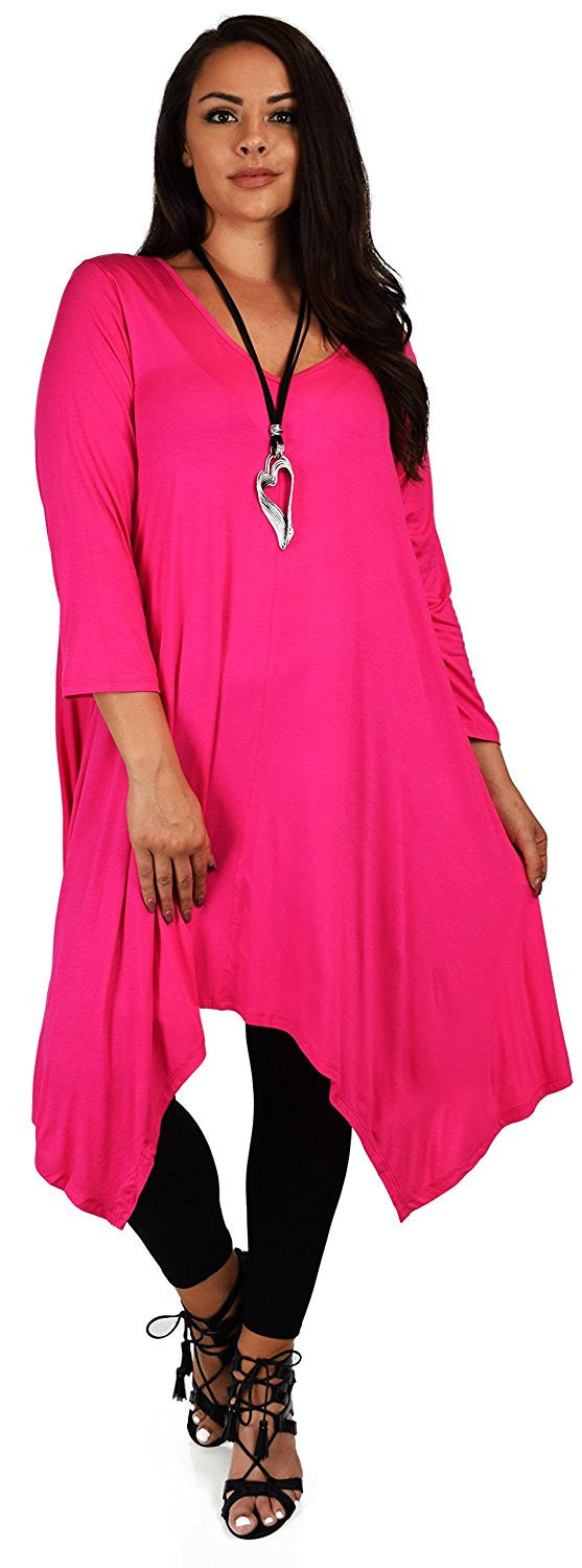 Plus Size Long 3/4 Sleeve Flared Swing Tunic Dress Blouse Top