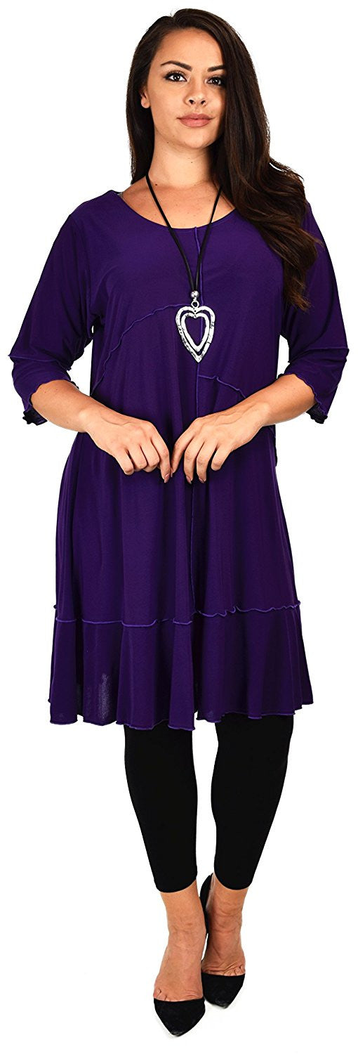 Women Plus Size Long 3/4 Sleeve Swing Tunic , Women Artsy Dress Top, Designer Tunic for Versatilty.