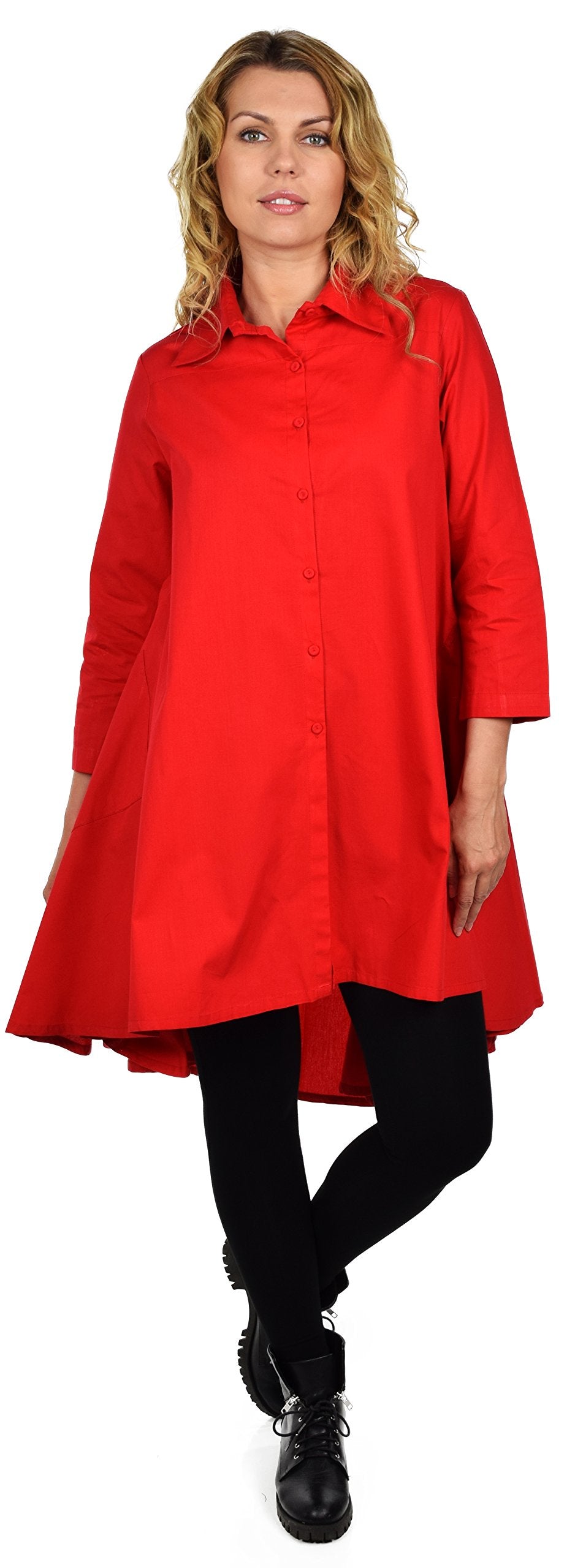 Hi Low Button Down A Line Swing Dress Shirt Top Reg and Plus Sizes