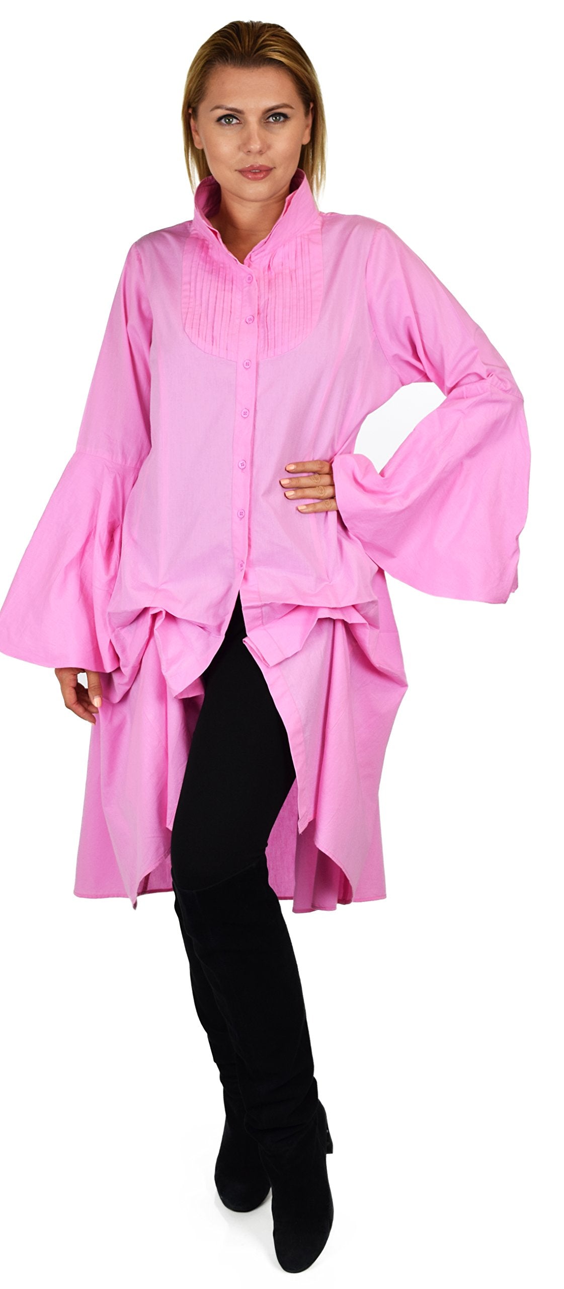 Dare2bStylish Women Western High Low Dress Shirt Blouse w/ Edwardian Sleeves | Reg & Plus Sizes