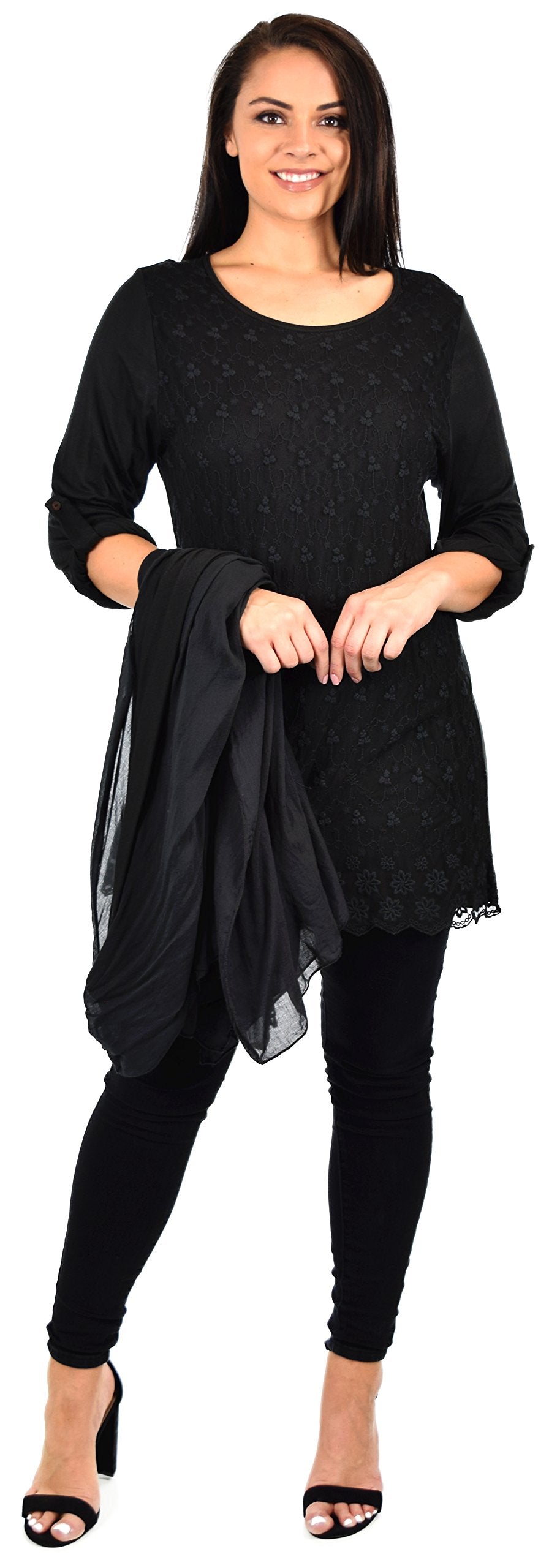 Desiner Tunic set, Women's 2 PC Netted Embroidered Lace Tunic set,  Blouse Top + Vest Set