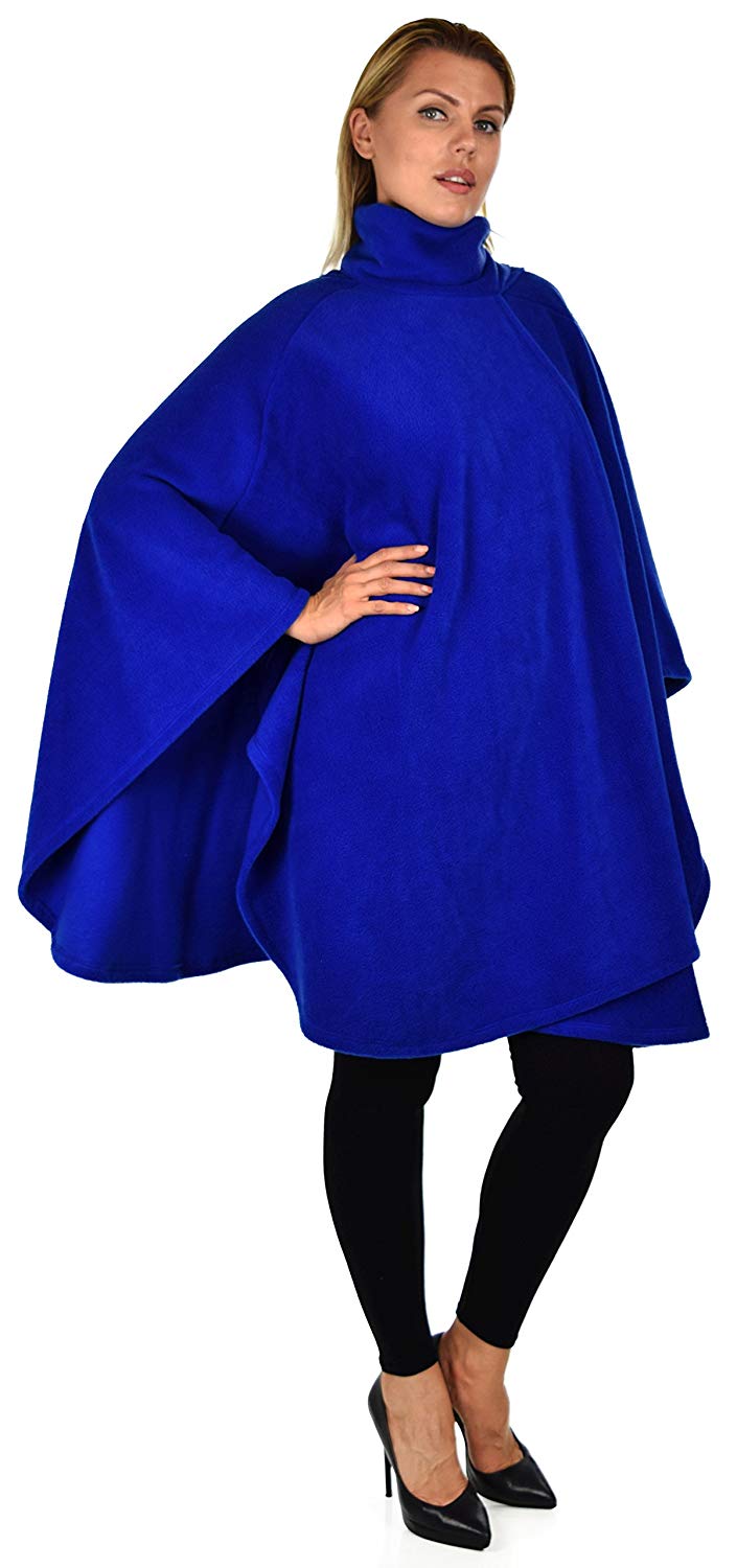 Dare2bStylish Women Poncho Style Fleece Cover Up with Muffler