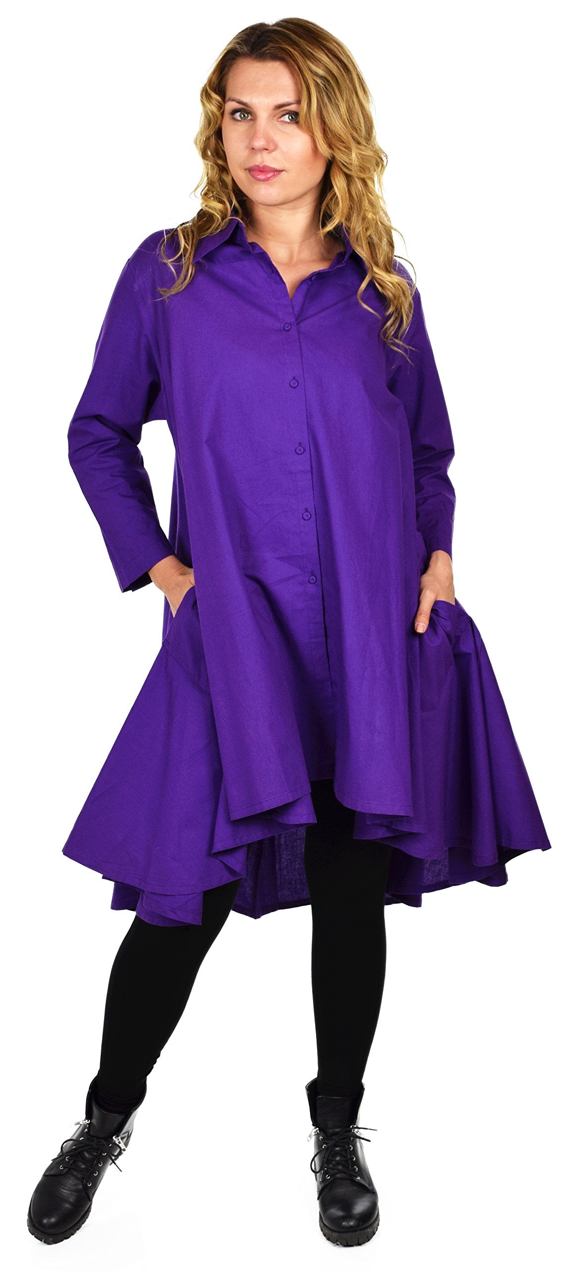 Hi Low Button Down A Line Swing Dress Shirt Top Reg and Plus Sizes