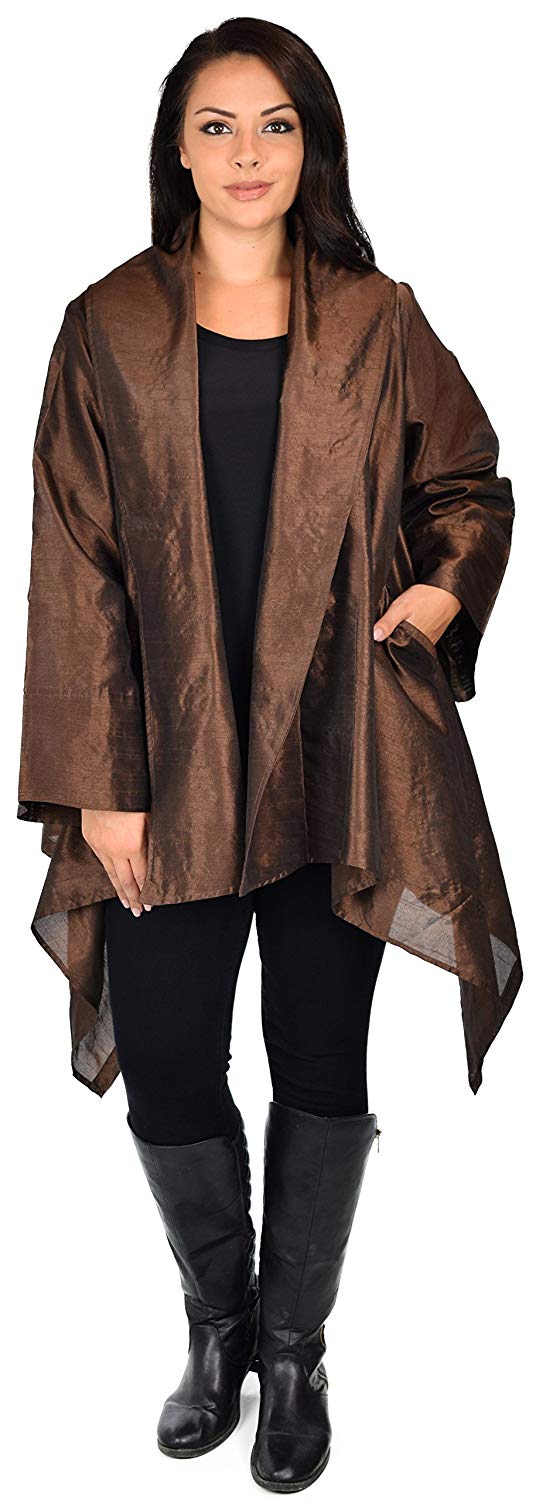 Dare2bStylish Women Plus Size Loose Fitting Poly Silk Designer Cover Up Duster Jacket